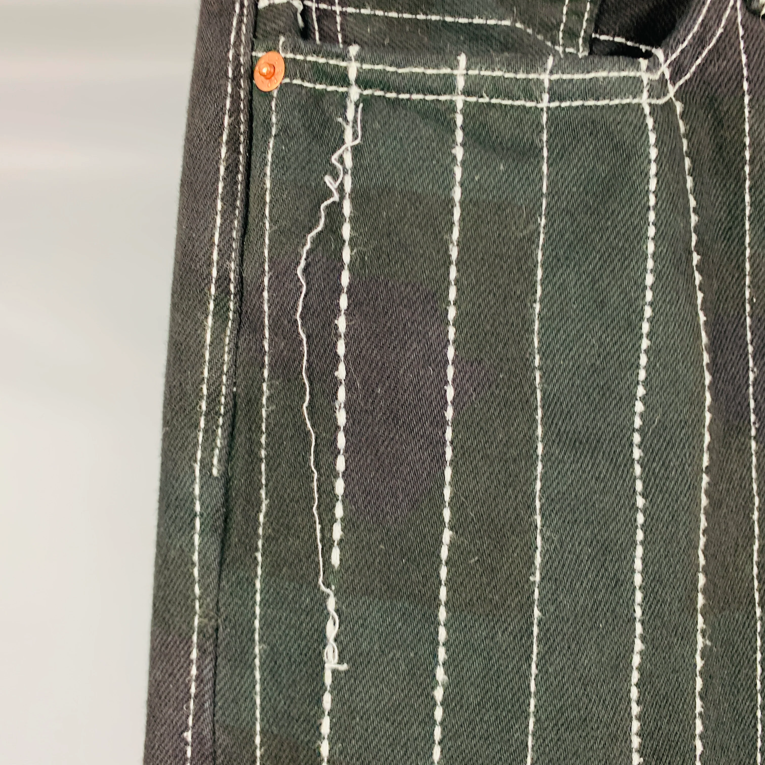 LEVI STRAUSS Size 32 Black White Patches Cotton Embroidered Jeans - Image 6