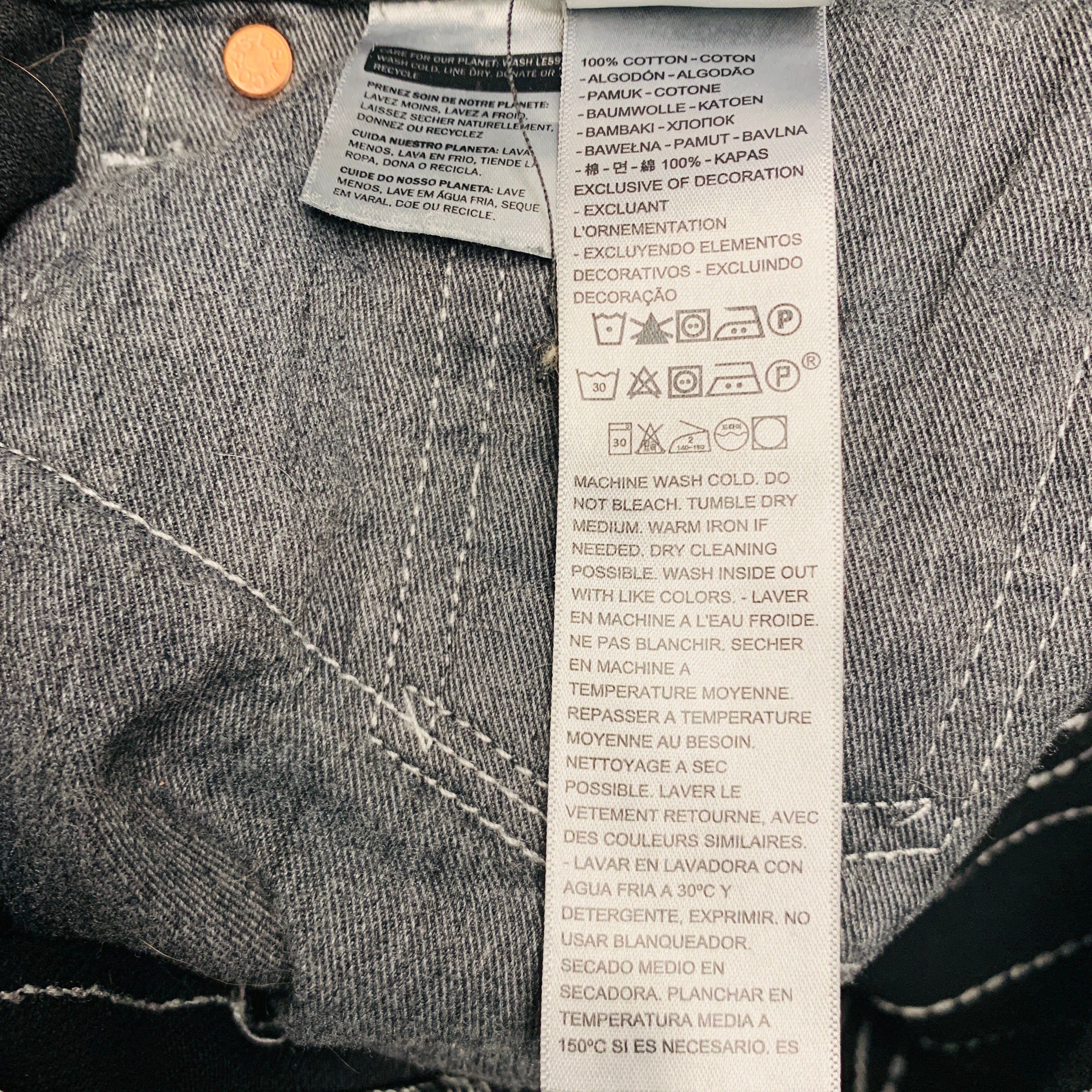 LEVI STRAUSS Size 32 Black White Patches Cotton Embroidered Jeans - Image 8