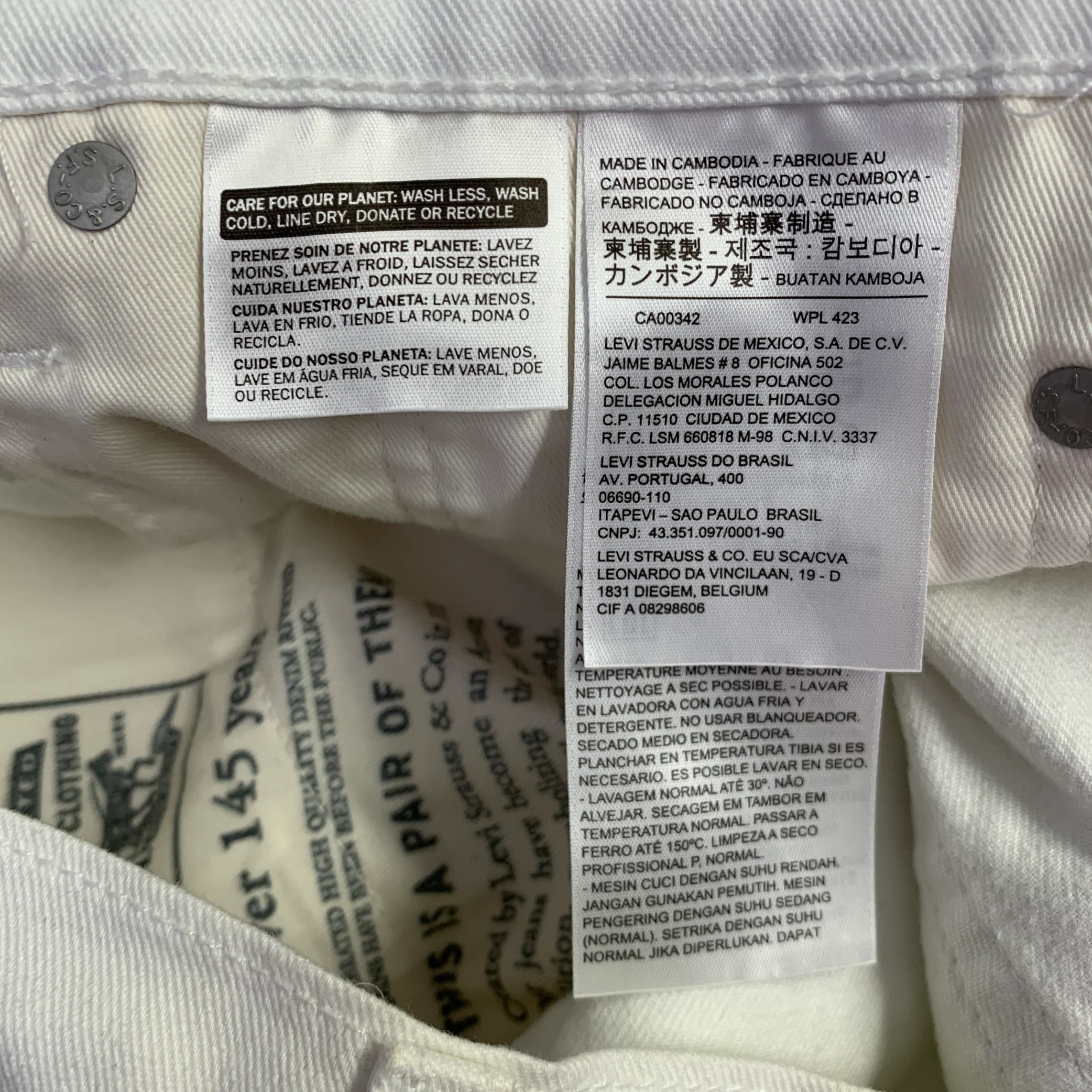 LEVI STRAUSS Size 32 White Cotton Blend Slim 5 Pocket Jeans - Image 8