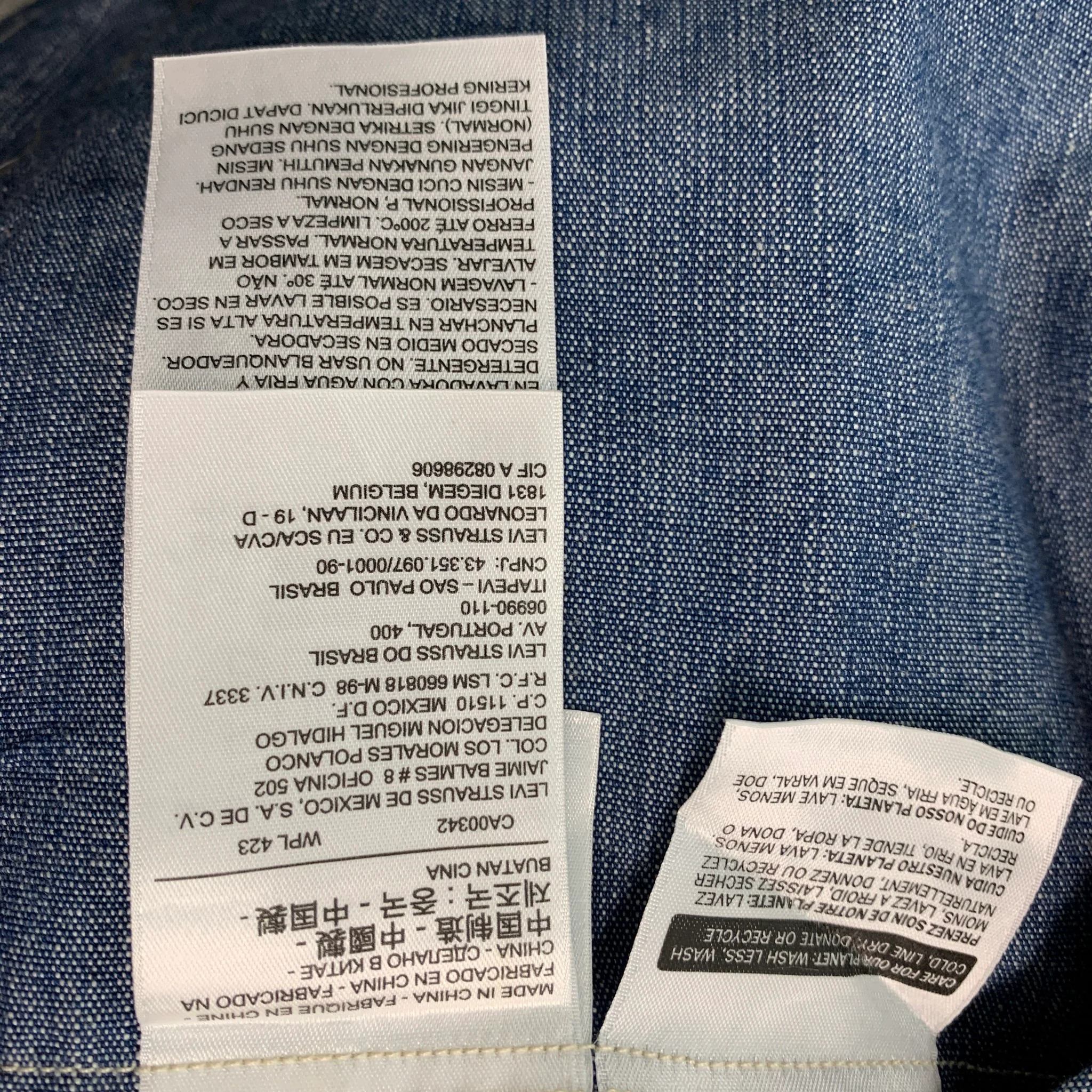 LEVI STRAUSS Size L Blue Contrast Stitch Cotton Trucker Jacket - Image 6