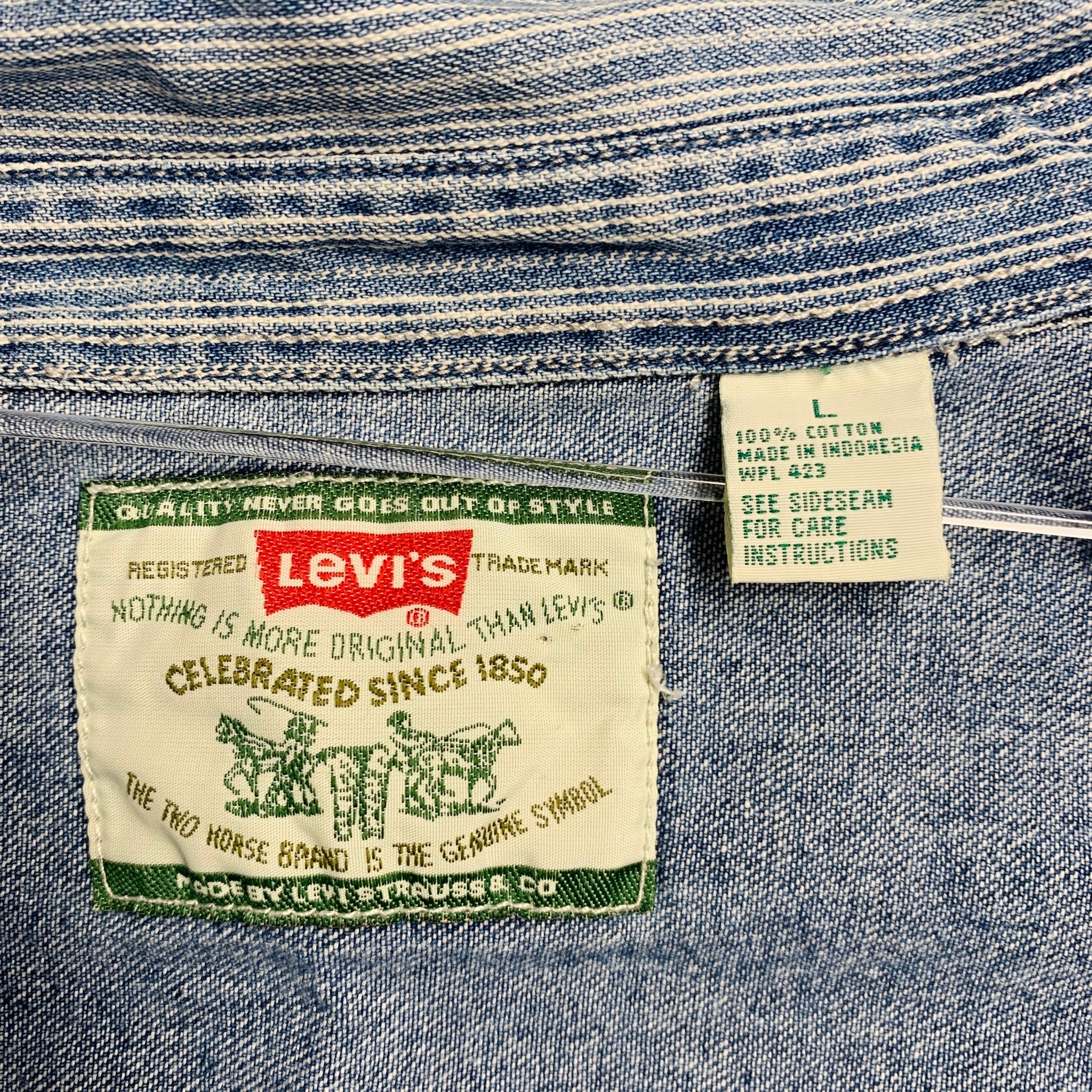 LEVI STRAUSS Size L Blue White Stripe Cotton Two Pockets Long Sleeve Shirt - Image 5