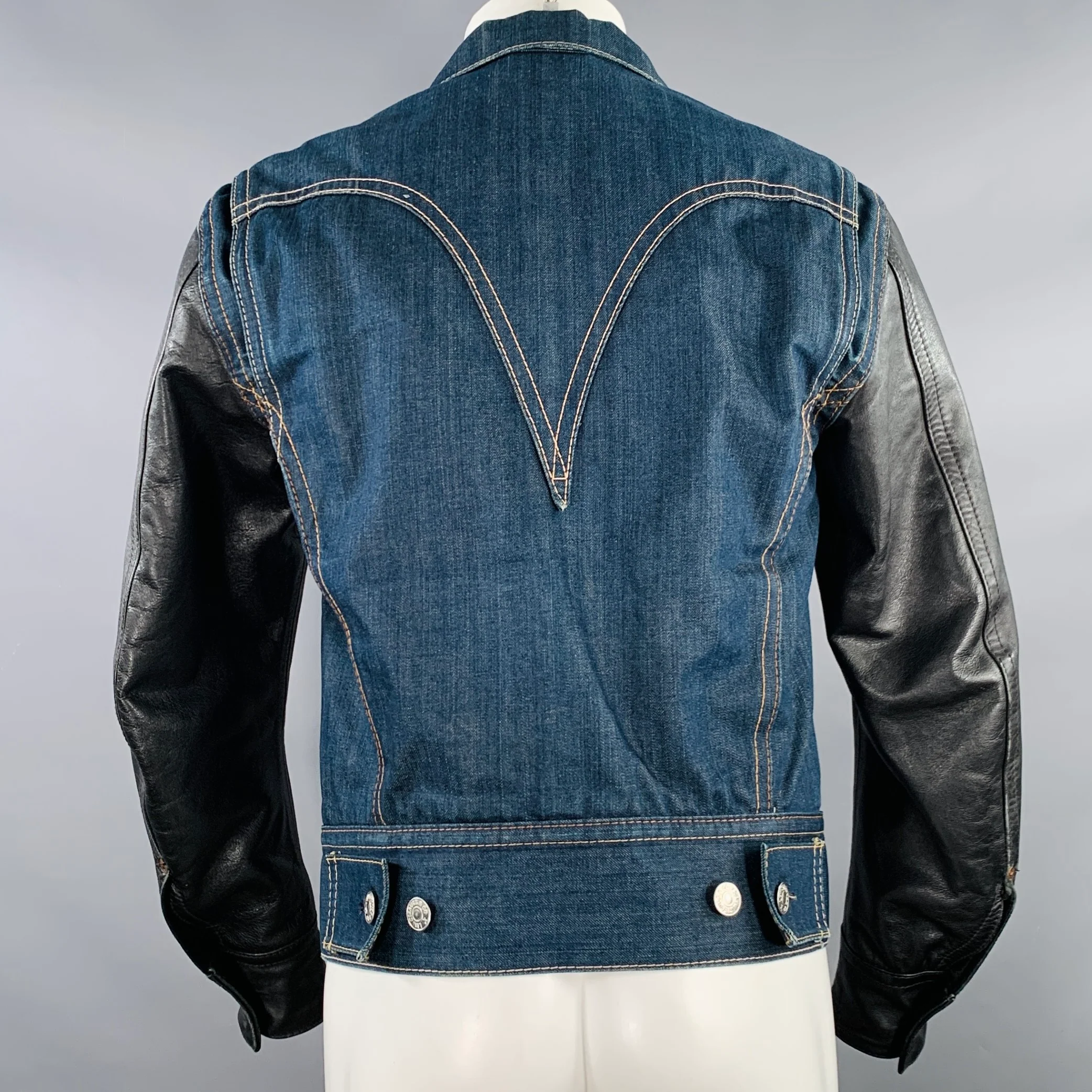 LEVI STRAUSS Size M Blue Black Mixed Fabrics Denim Western Jacket - Image 3