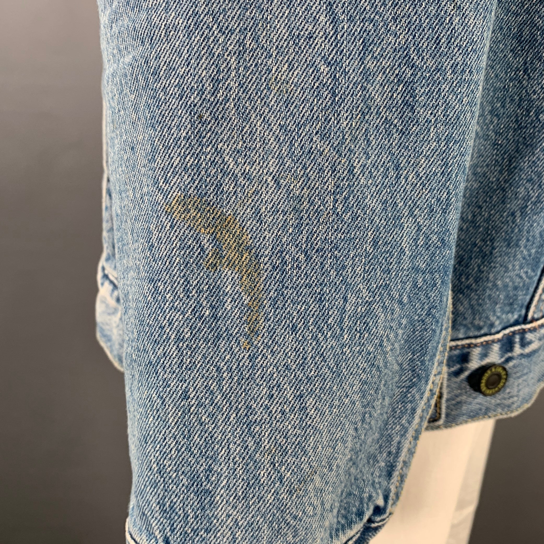 LEVI STRAUSS Size XL Blue Yellow Embroidery Cotton Trucker Jacket - Image 5
