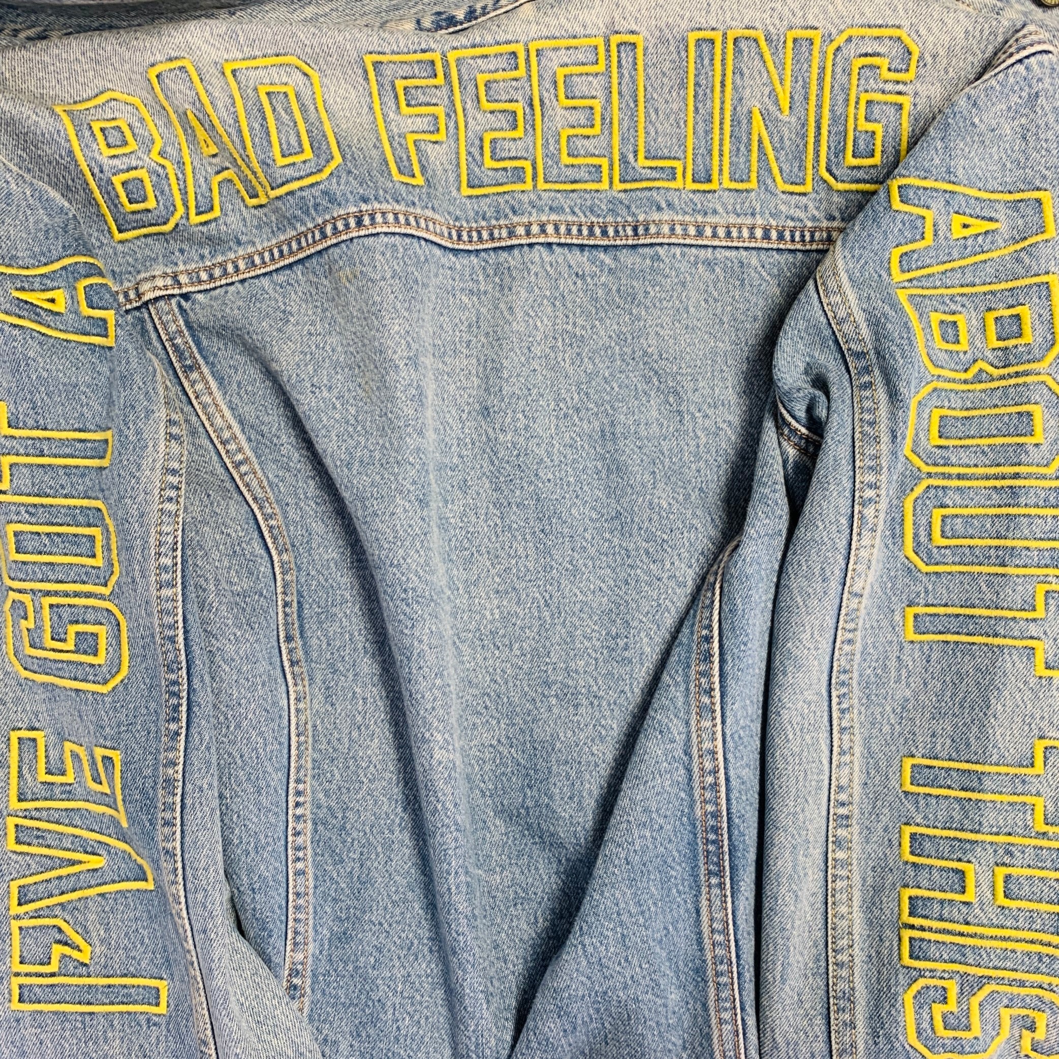 LEVI STRAUSS Size XL Blue Yellow Embroidery Cotton Trucker Jacket - Image 6