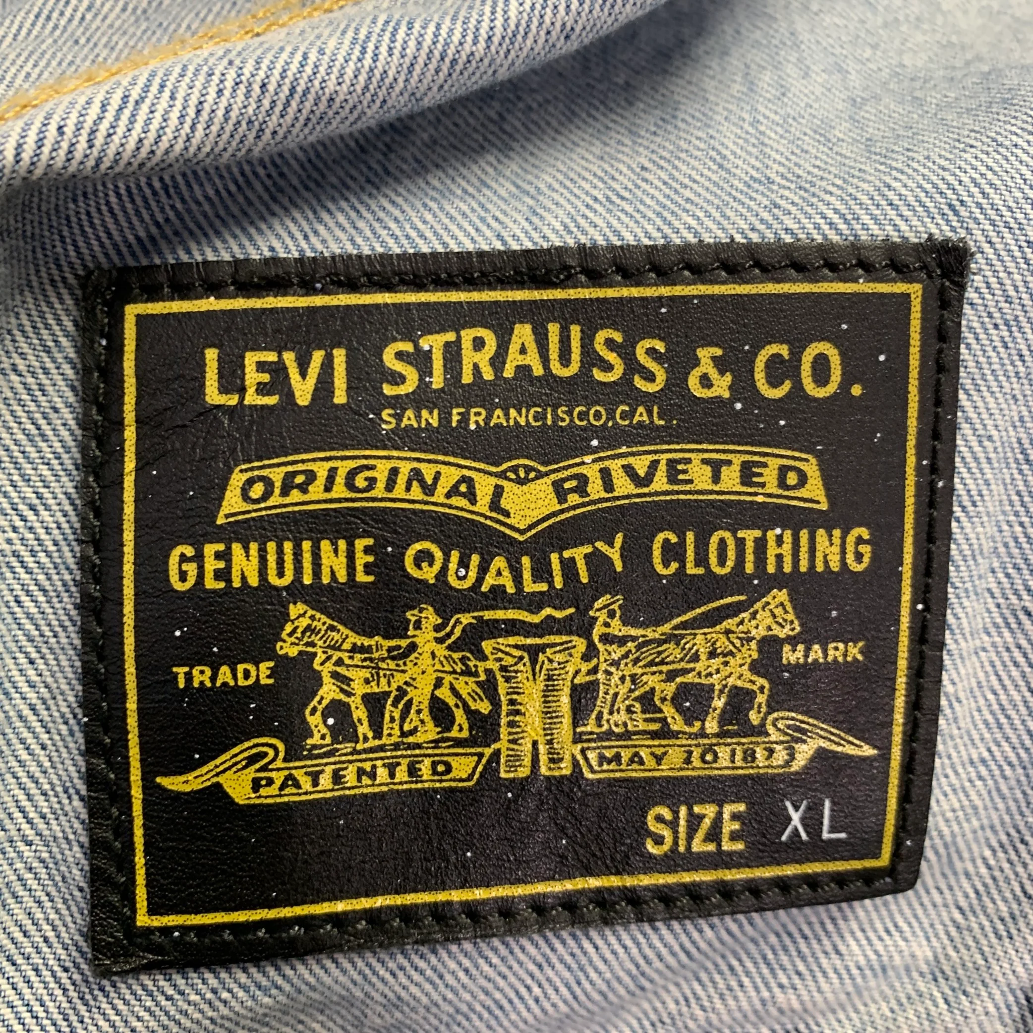 LEVI STRAUSS Size XL Blue Yellow Embroidery Cotton Trucker Jacket - Image 8