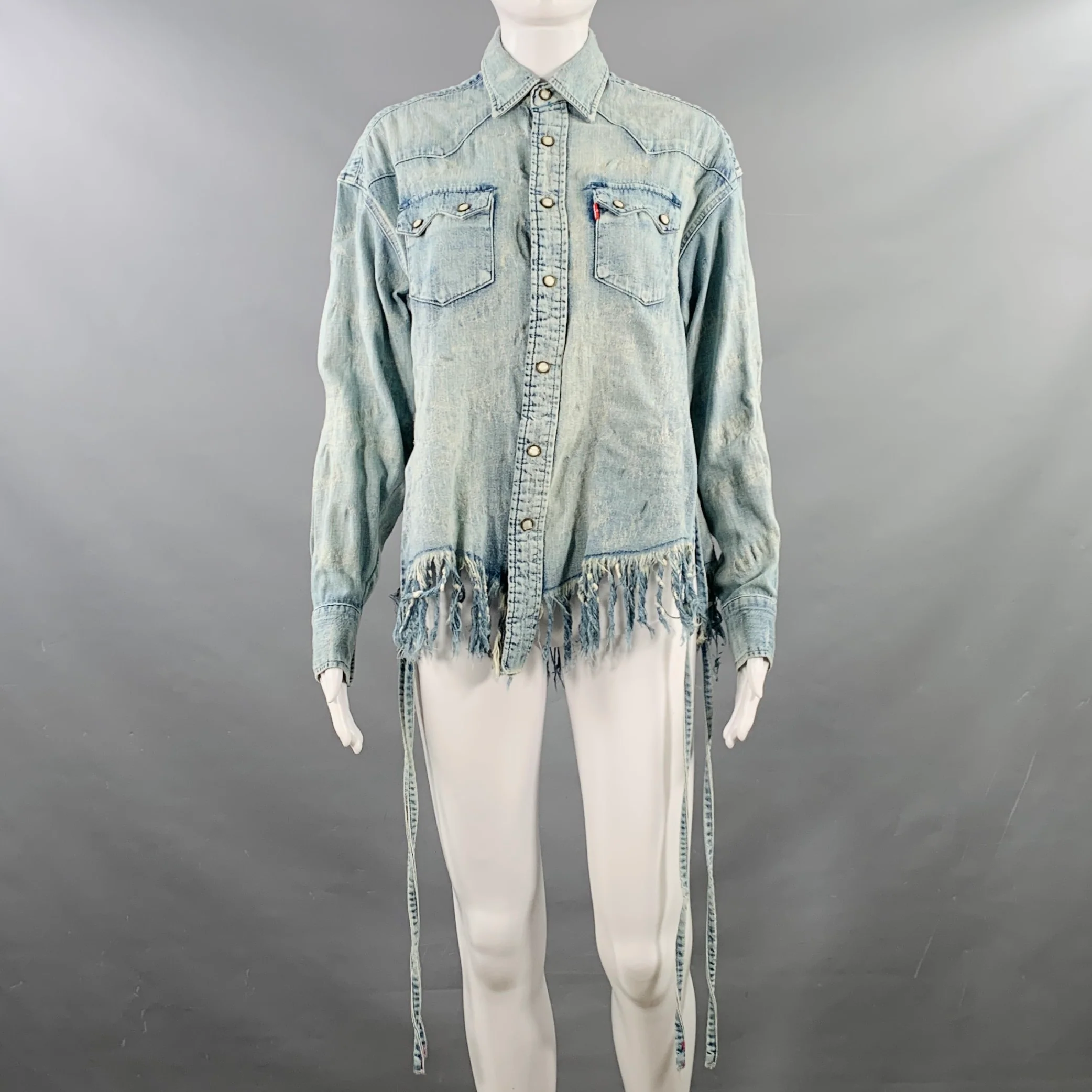 LEVI STRAUSS x FACETASM SS20 Size XS Mutation Blue Cotton Distressed Western Shirt