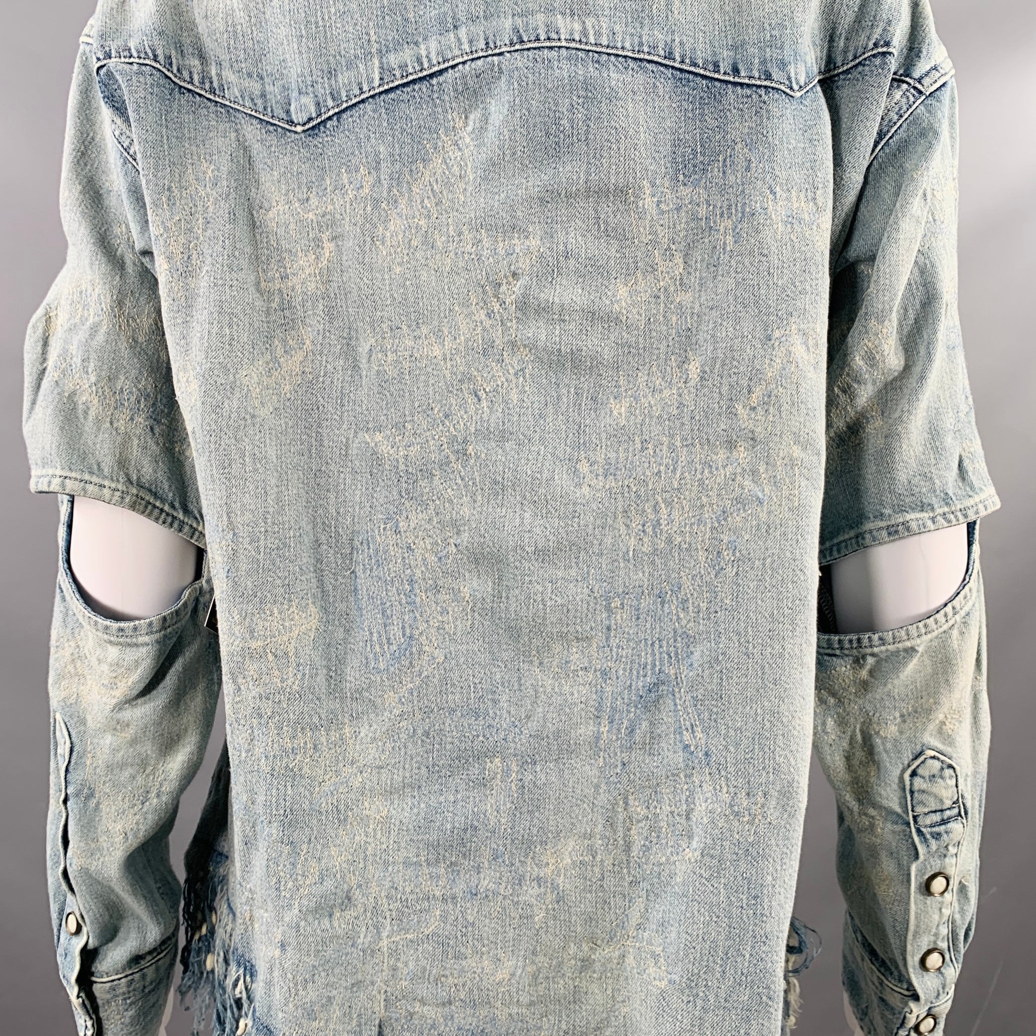 LEVI STRAUSS x FACETASM SS20 Size XS Mutation Blue Cotton Distressed Western Shirt - Image 7