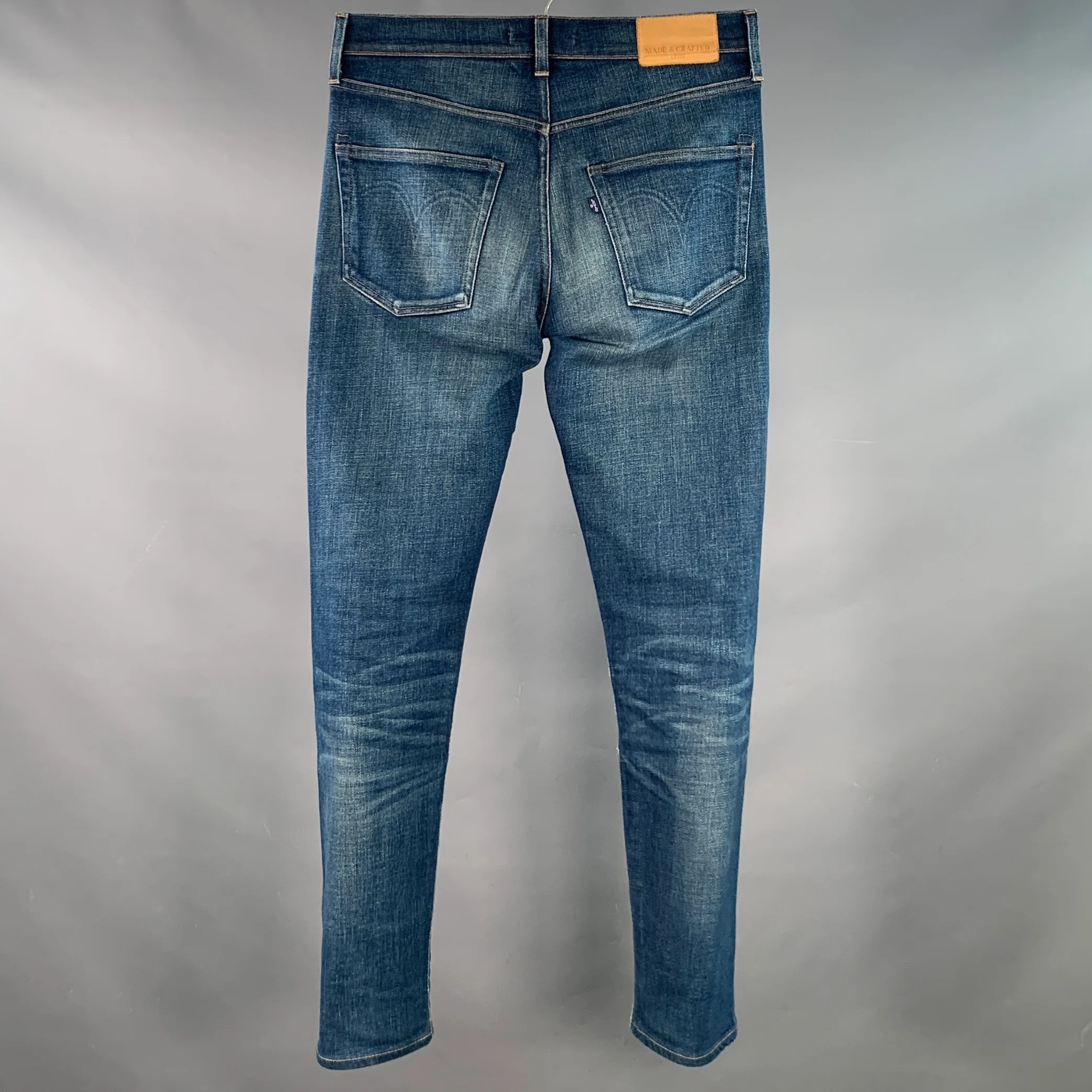 LEVI'S MADE & CRAFTED Size 29 Needle Narrow Blue Distressed Cotton Blend Skinny Jeans - Image 4