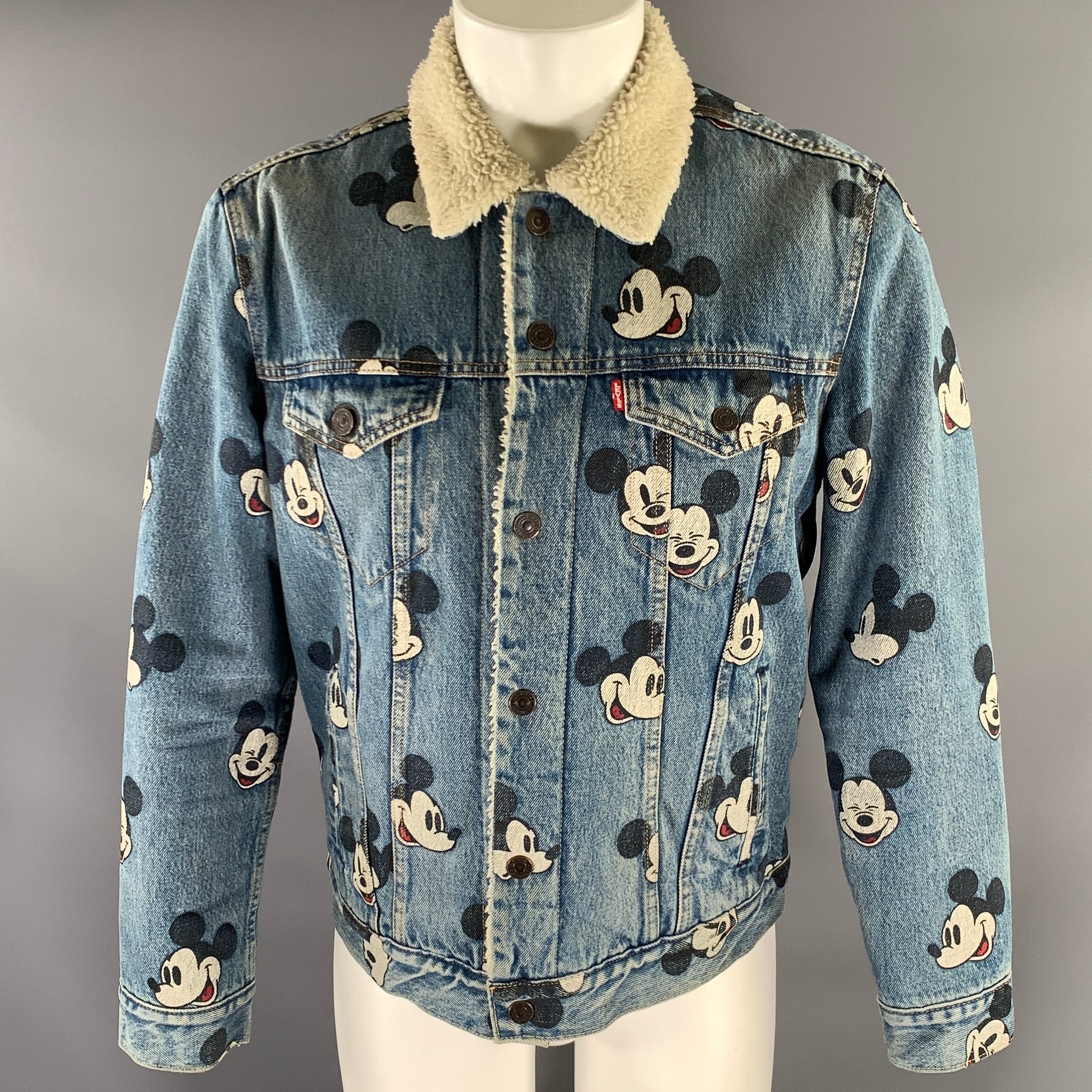 LEVI'S Size M Blue Cotton Sherpa Denim Mickey Trucker Jacket