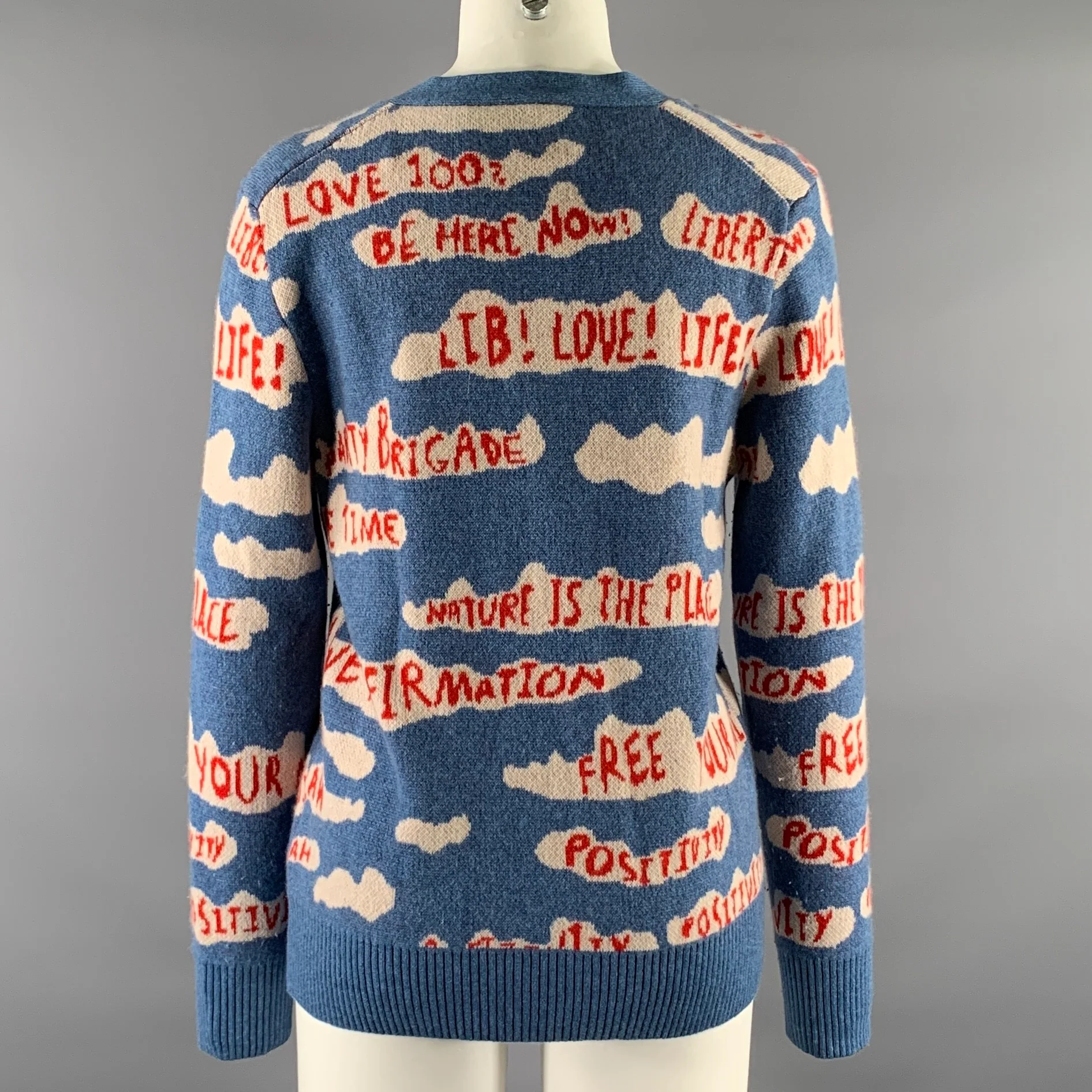 LIBERTINE Size S Light Blue Red Cashmere Cardigan - Image 4