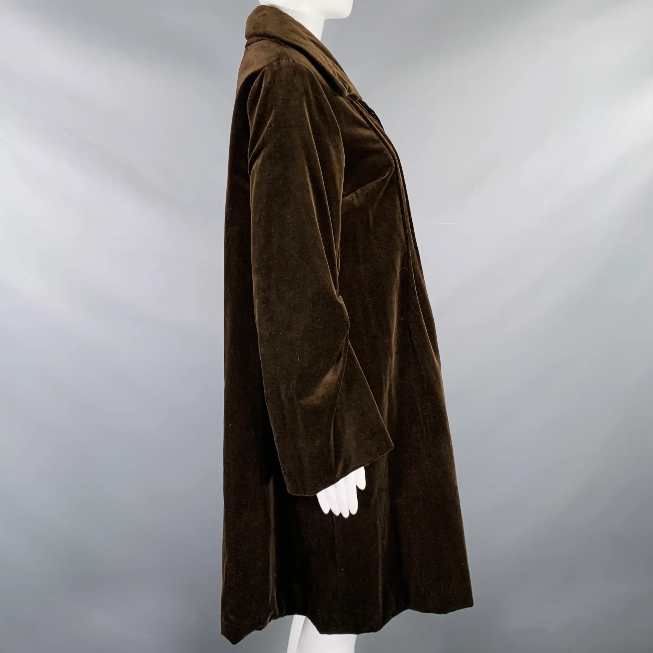 LILITH Size S Brown Cotton Velvet Pleated Full Skirt Coat - Image 3
