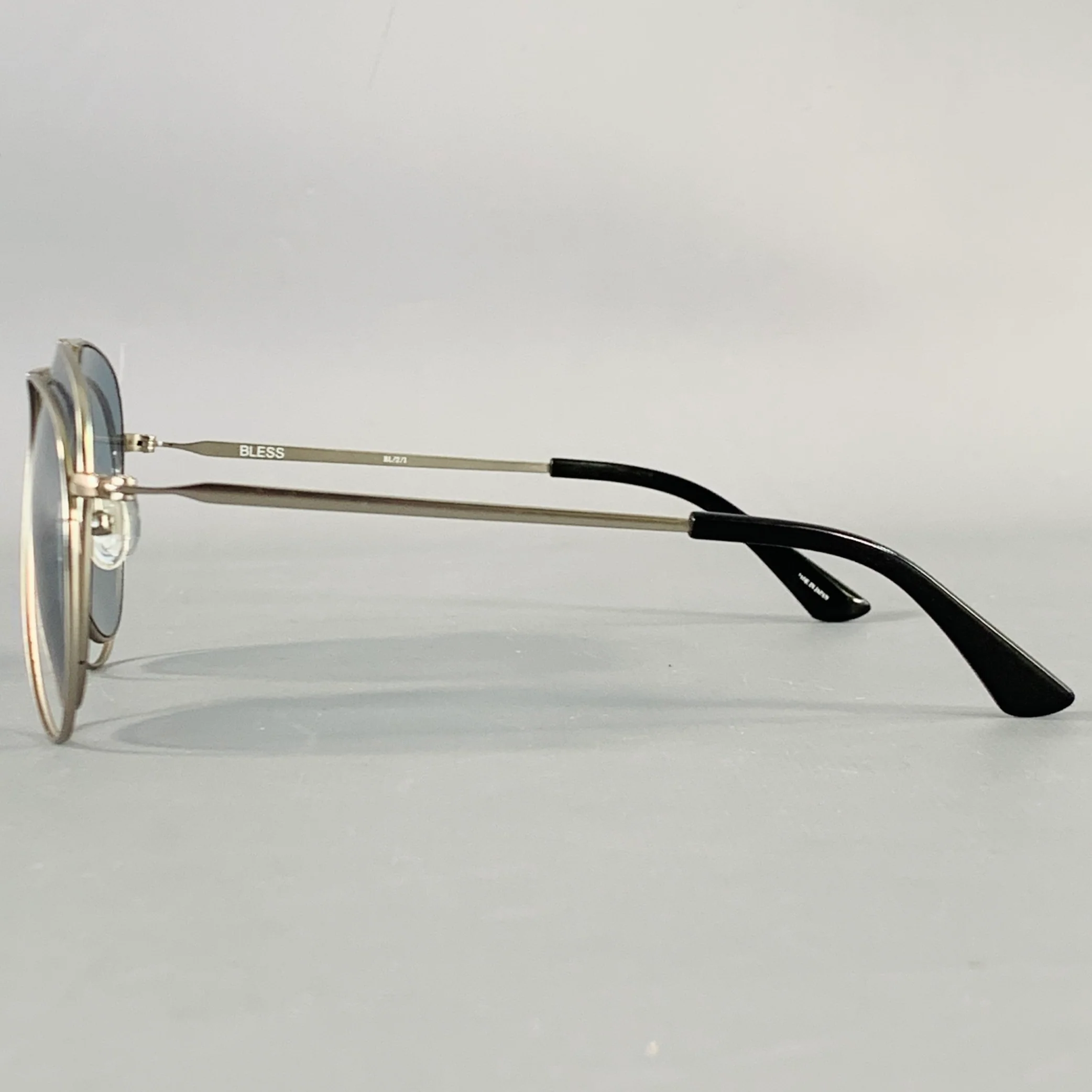 LINDA FARROW x BLESS Silver Blue Metal Layered Aviator Sunglasses - Image 4