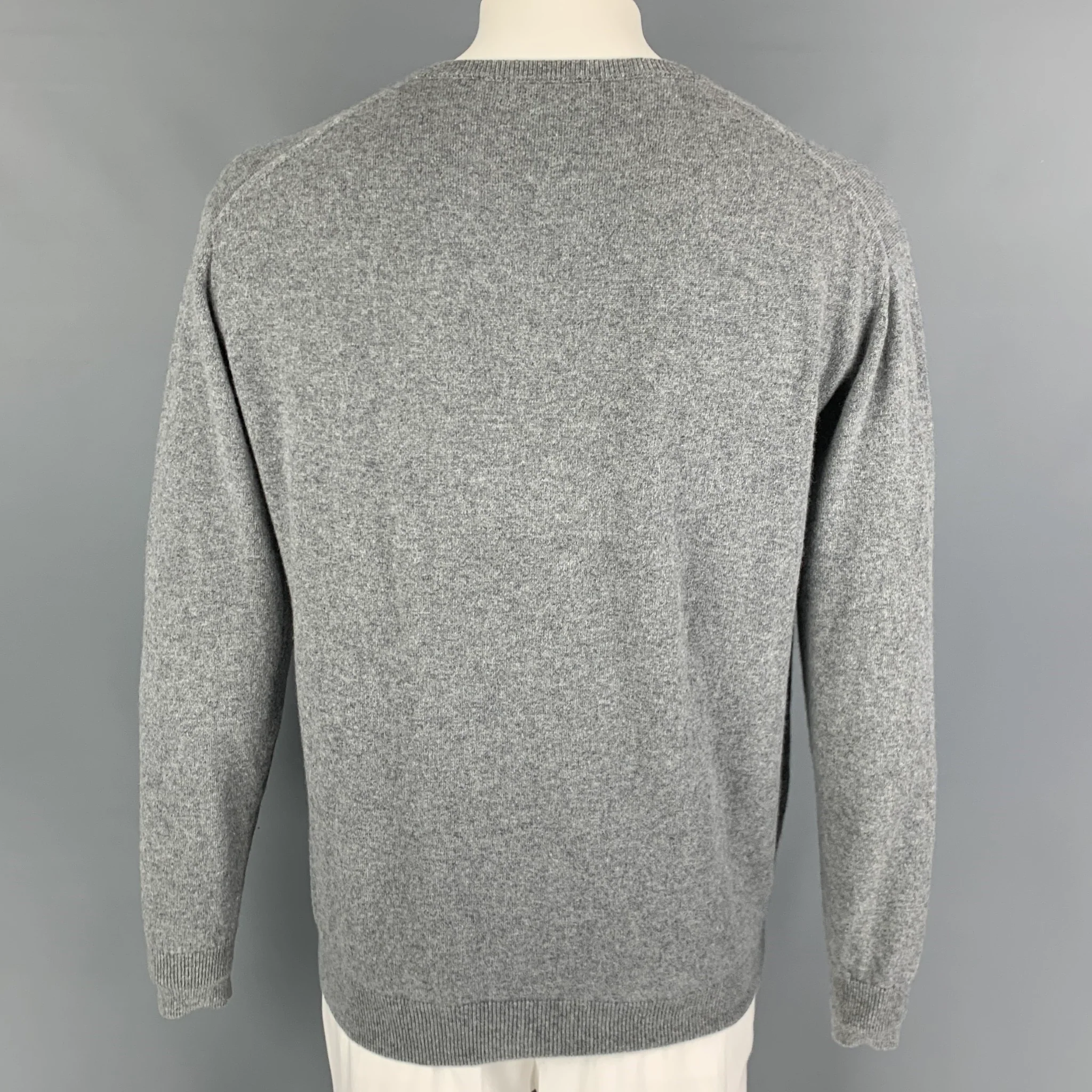 LINGUA FRANCA Size L Grey Green Embroidery Cashmere Crew-Neck Pullover - Image 3