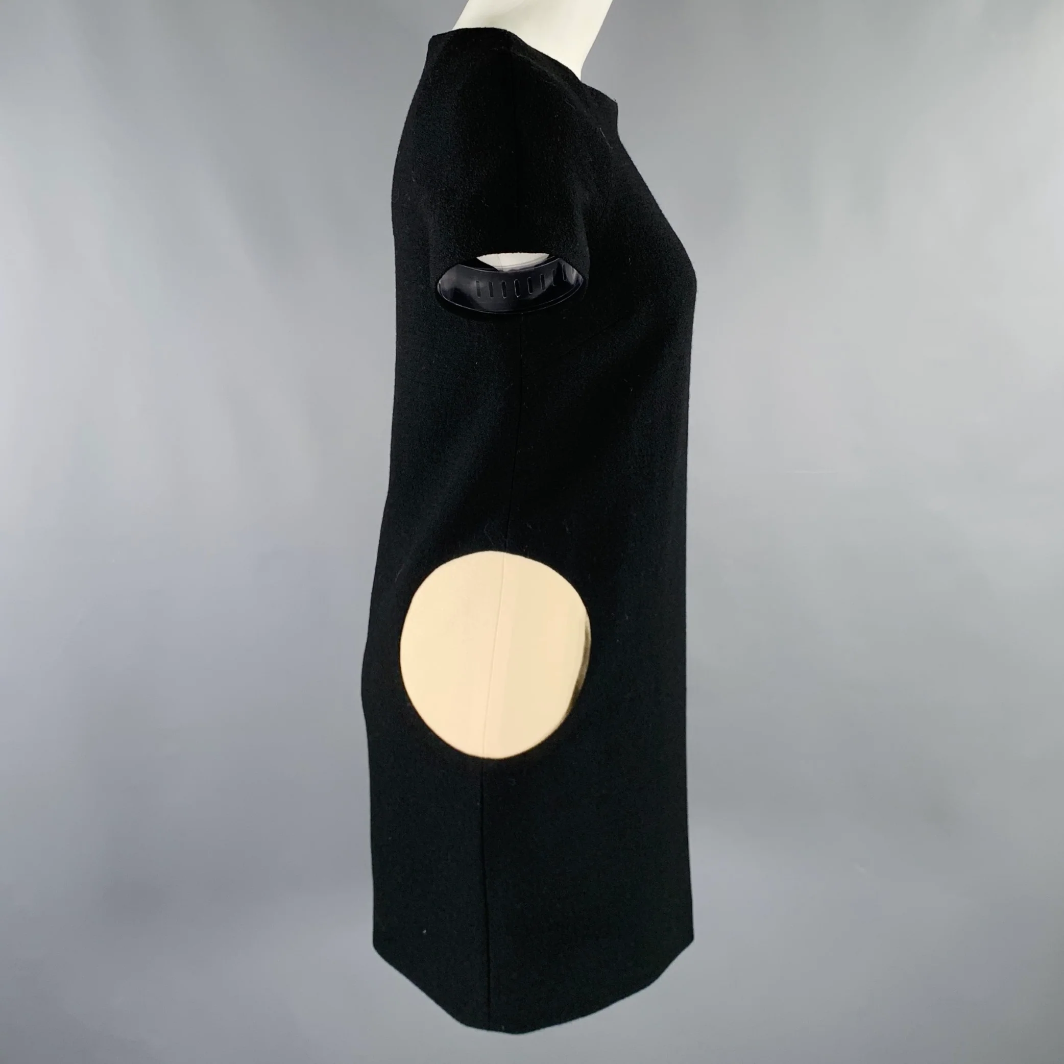 LISA PERRY Size 2 Black Cream Wool Circles Short Sleeve Dress - Image 2