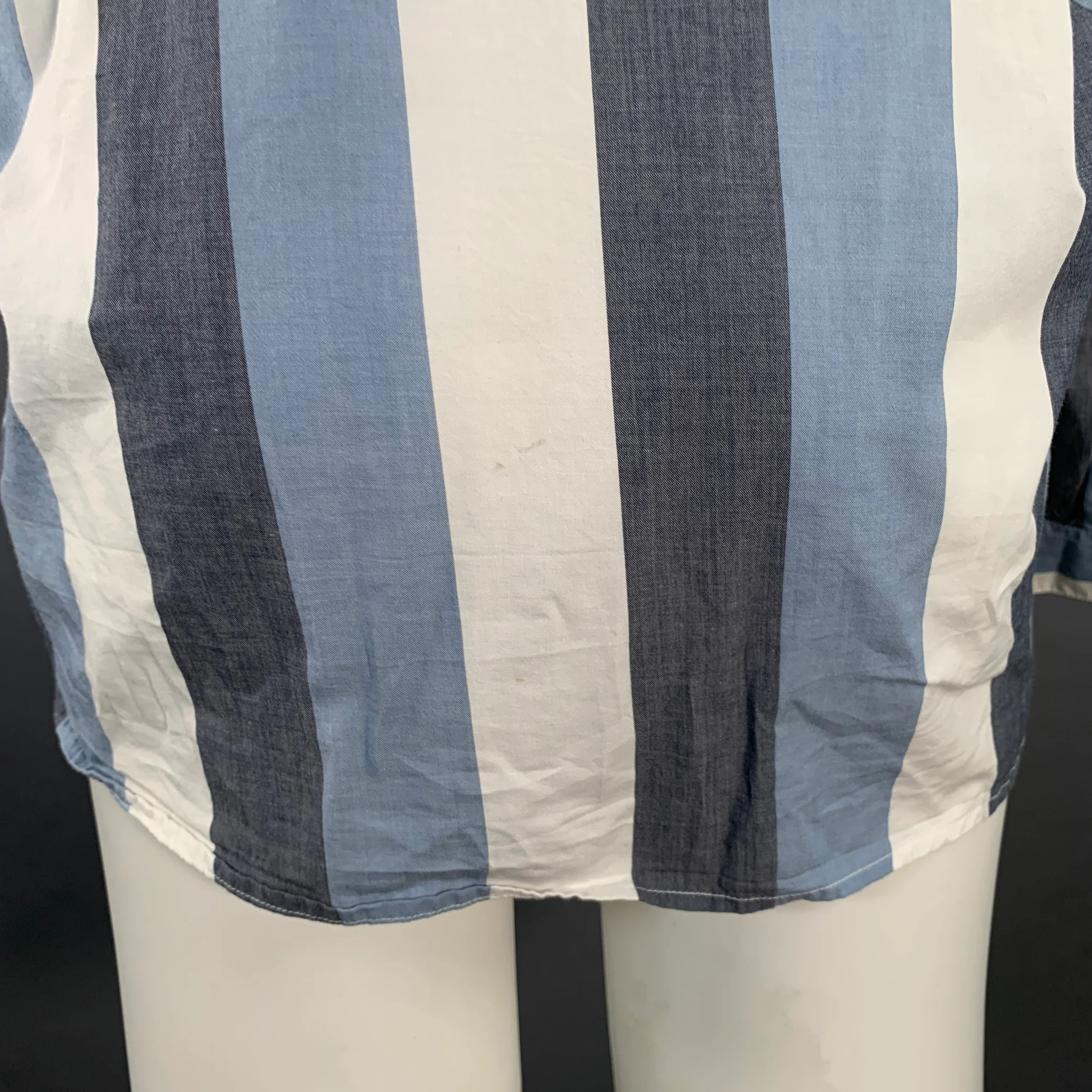 LIVID JEANS Size M Grey Blue White Stripe Cotton Collarless Long Sleeve Shirt - Image 5