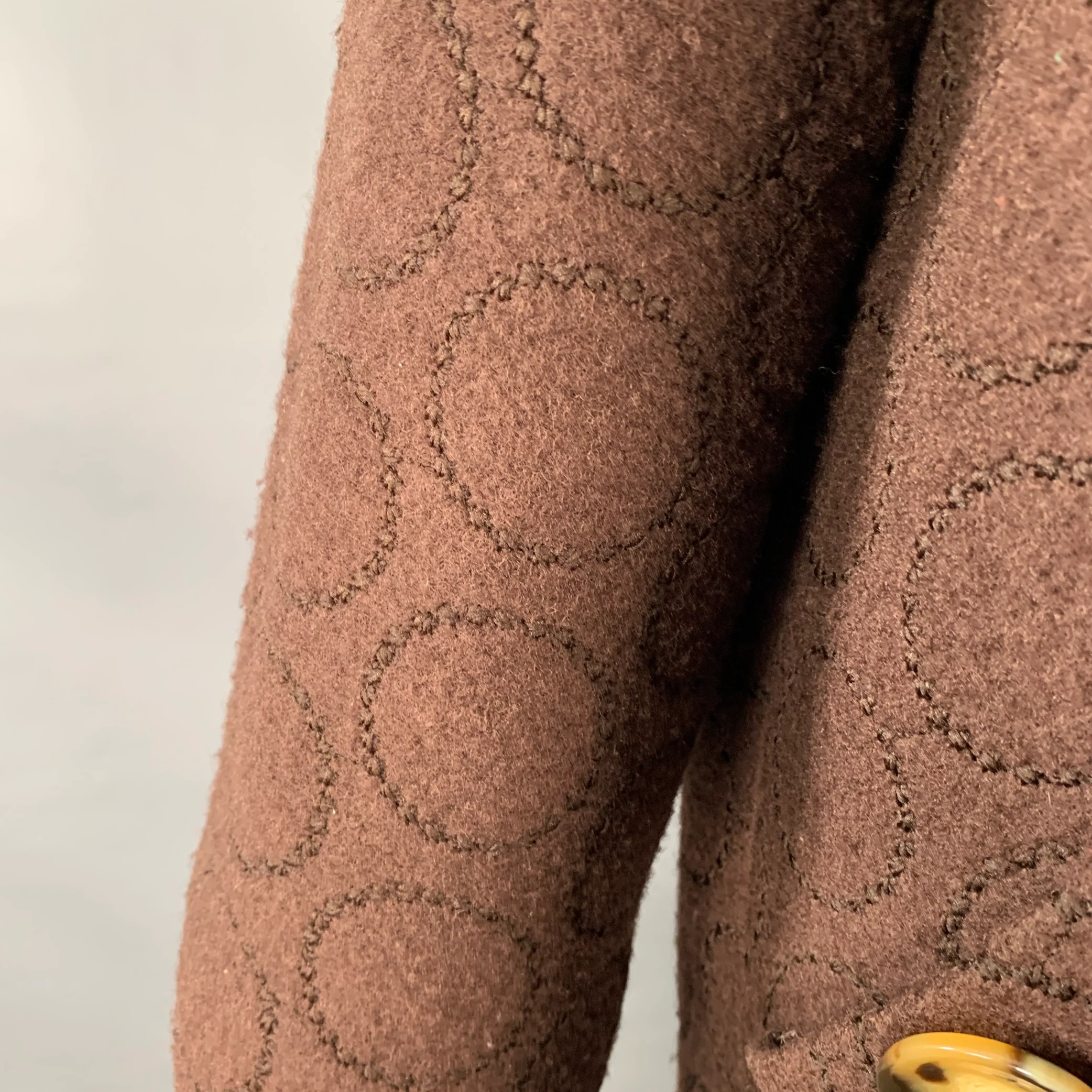 LIZ LOGIE Size 6 Brown Wool Blend Embroidered Circles Raglan Jacket - Image 8