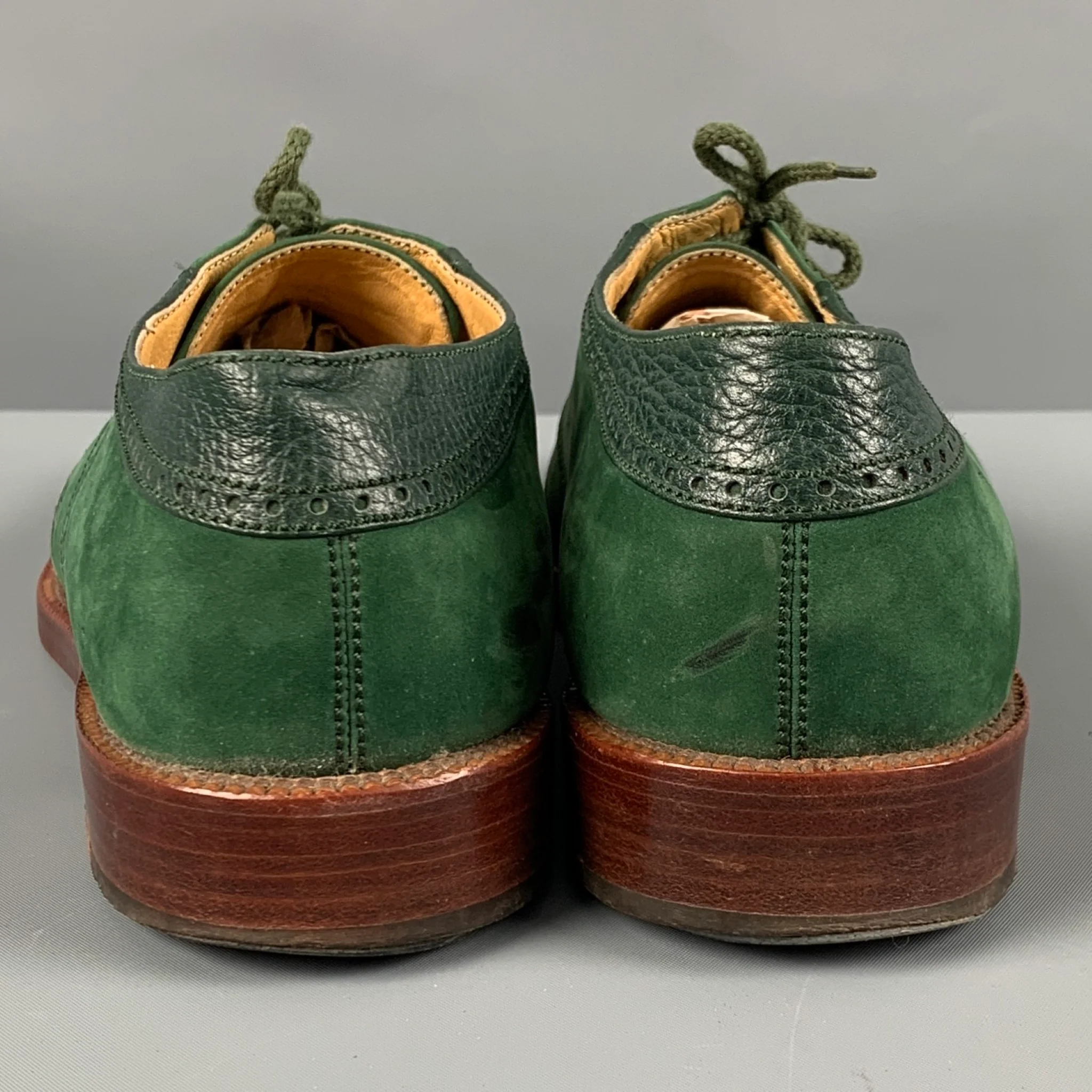 LOBB'S Size 8 Green Perforated Suede Wingtip Lace Up Shoes - Image 3