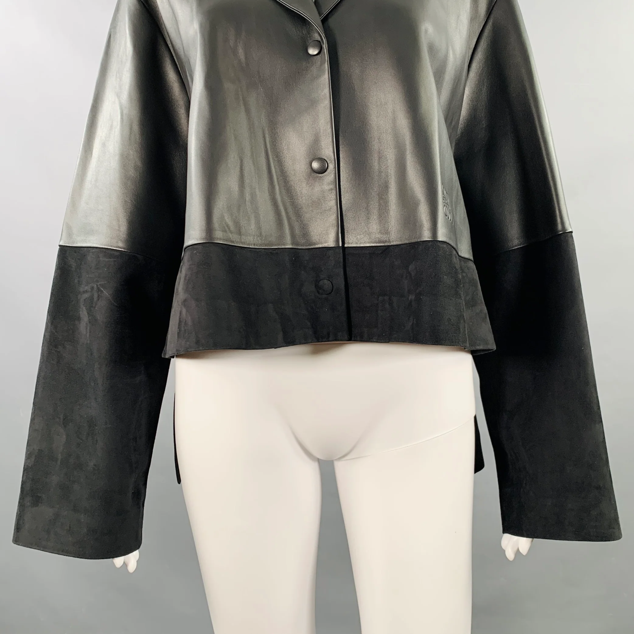 LOEWE Size 2 Black Leather Mixed Materials Lambskin Leather Jacket Blazer - Image 3