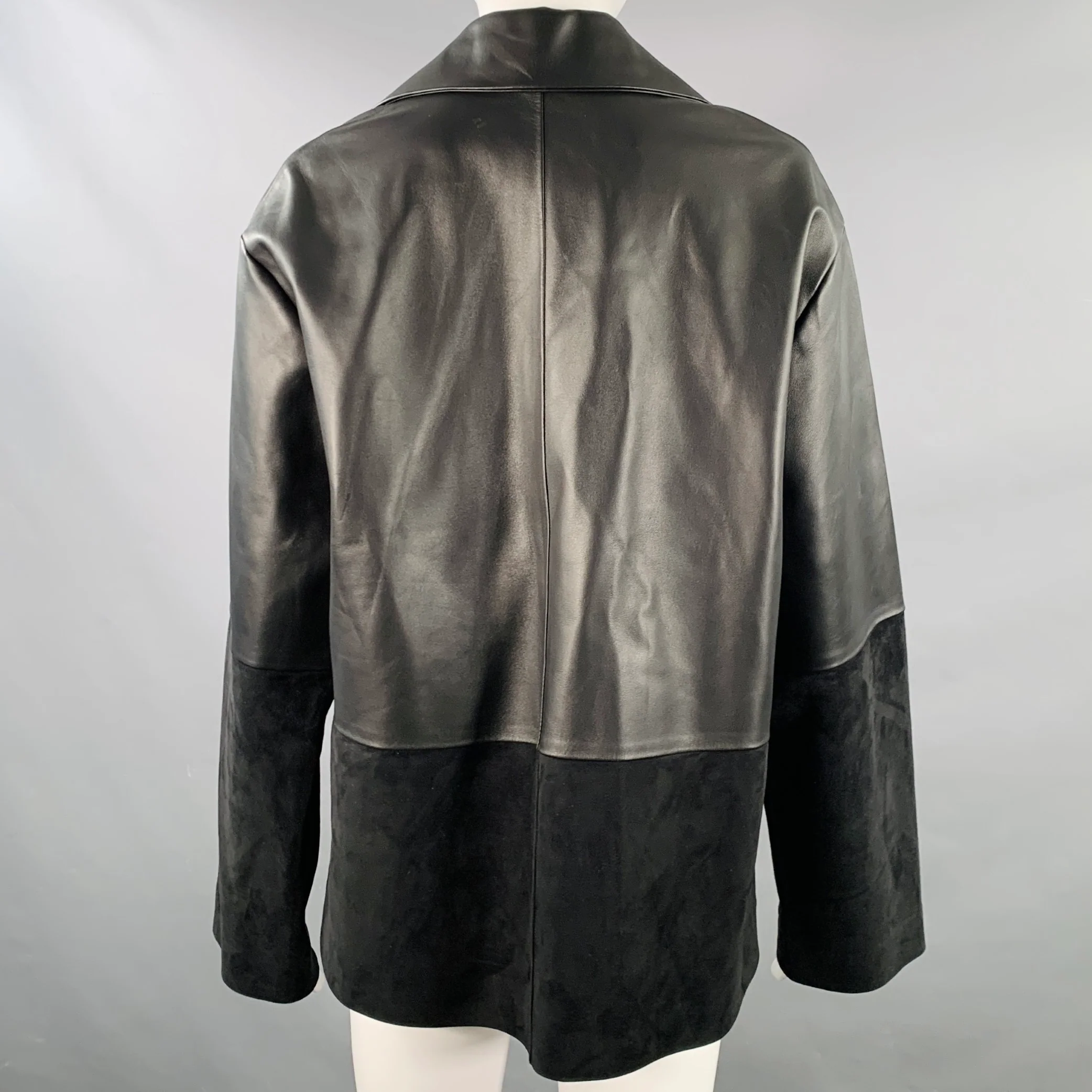 LOEWE Size 2 Black Leather Mixed Materials Lambskin Leather Jacket Blazer - Image 5