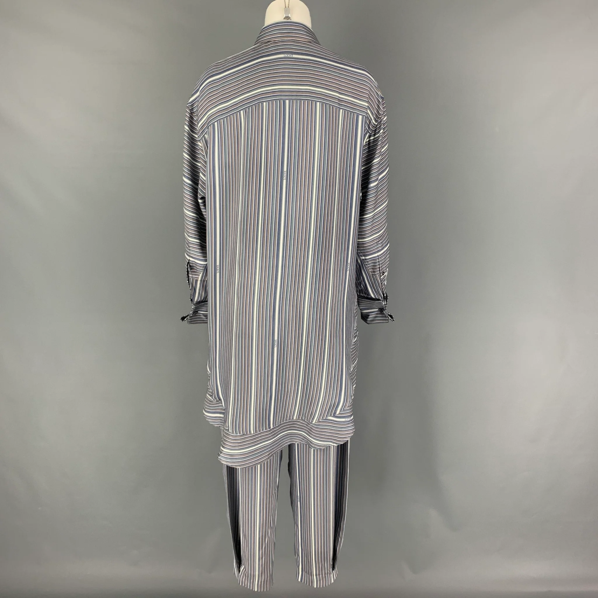 LOEWE Size 2 Grey White Blue Silk Stripe Asymmetrical Set - Image 3