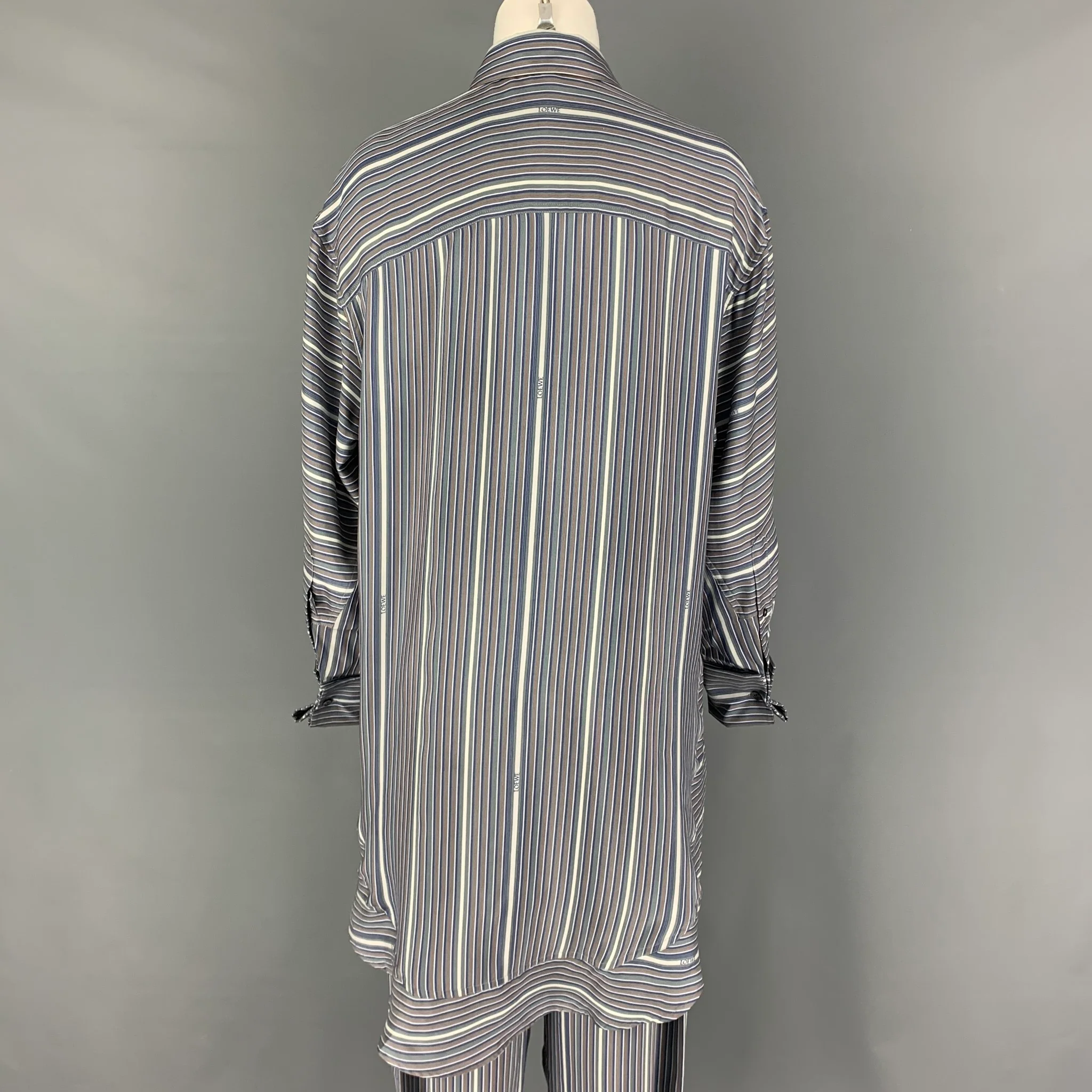LOEWE Size 2 Grey White Blue Silk Stripe Asymmetrical Set - Image 4