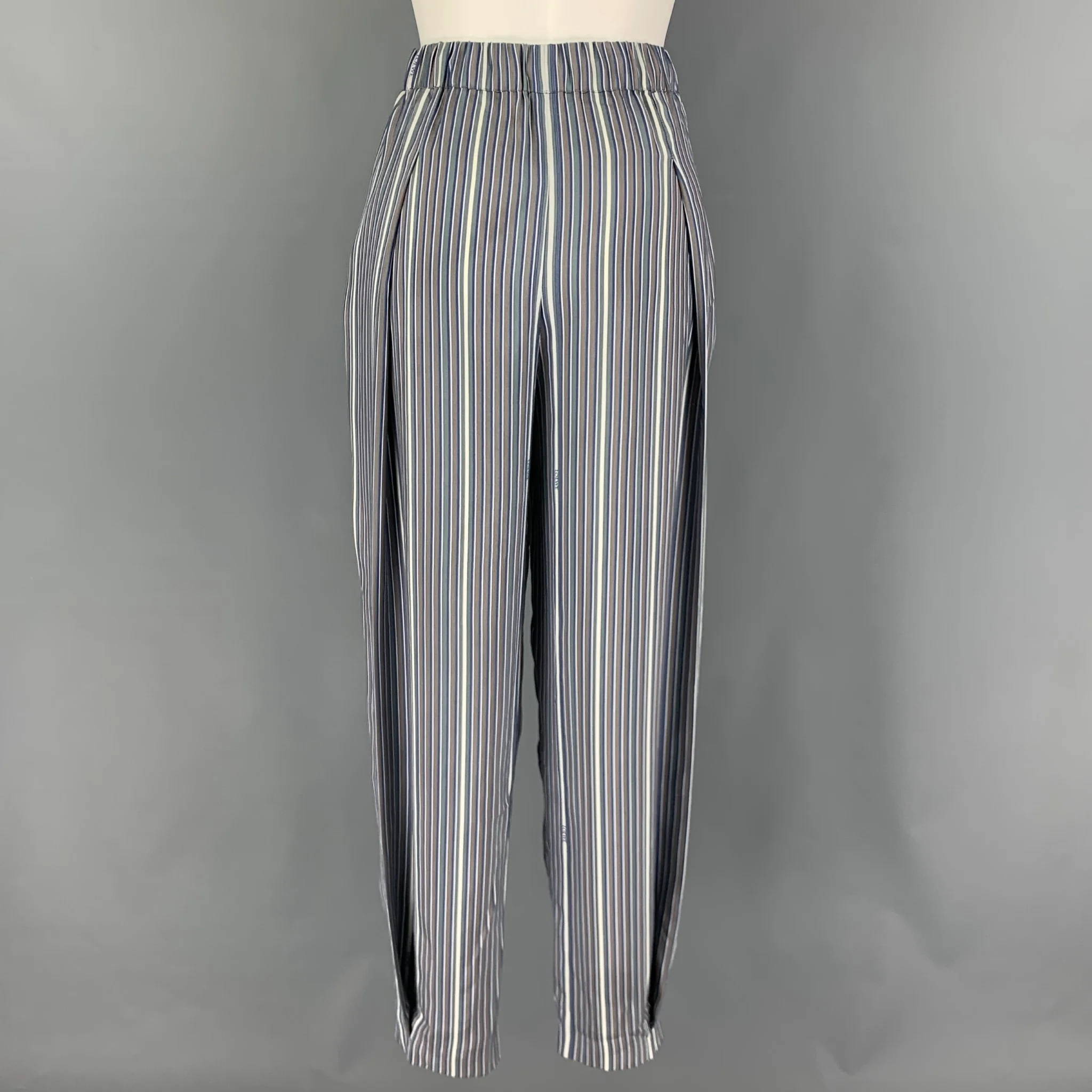 LOEWE Size 2 Grey White Blue Silk Stripe Asymmetrical Set - Image 7