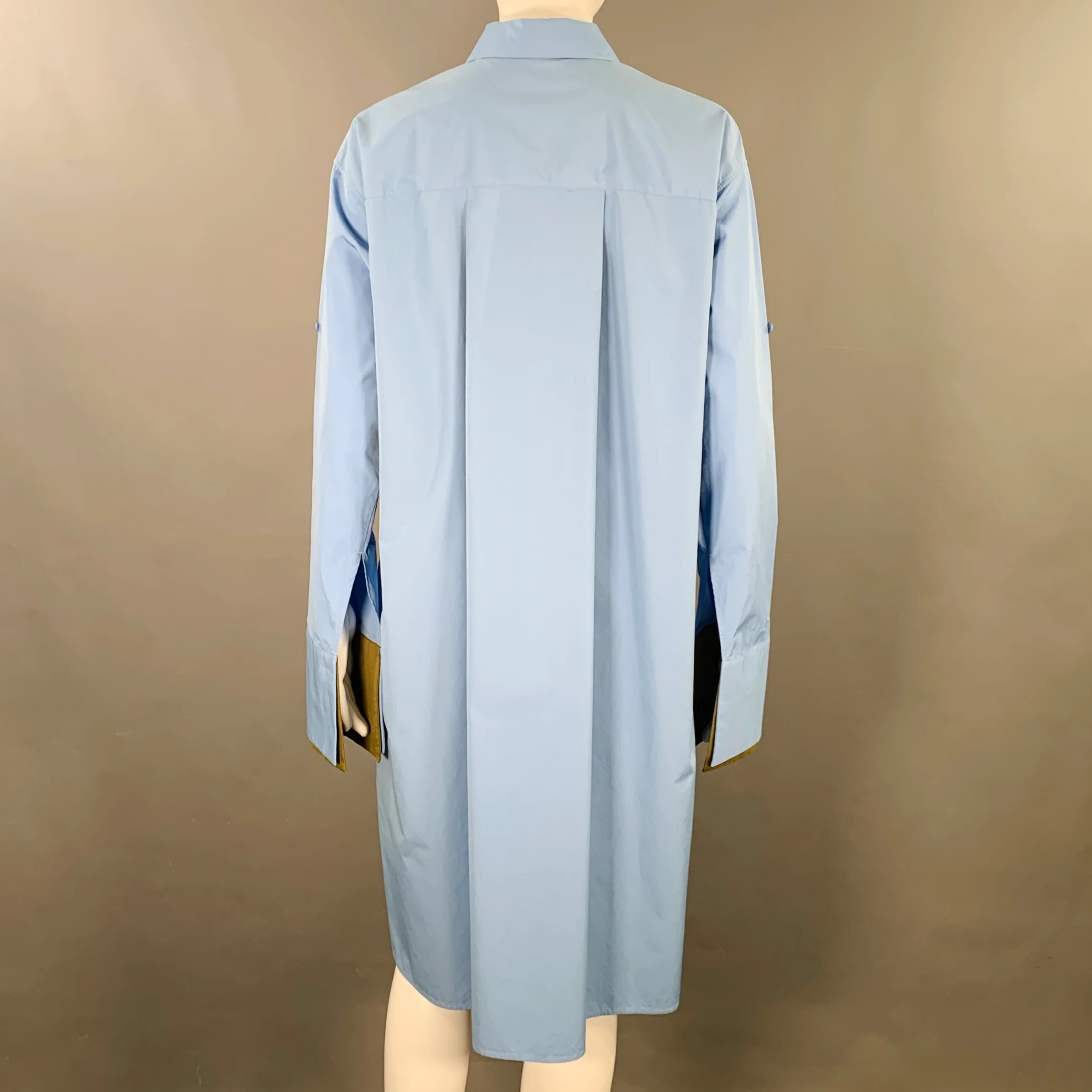 LOEWE Size 4 Blue Olive Cotton Mixed Fabrics Shirt Dress - Image 4