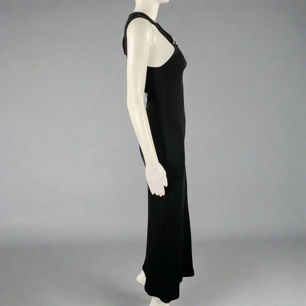 LOEWE Size M -Anagram- Black Cotton Ribbed Halter Dress - Image 3