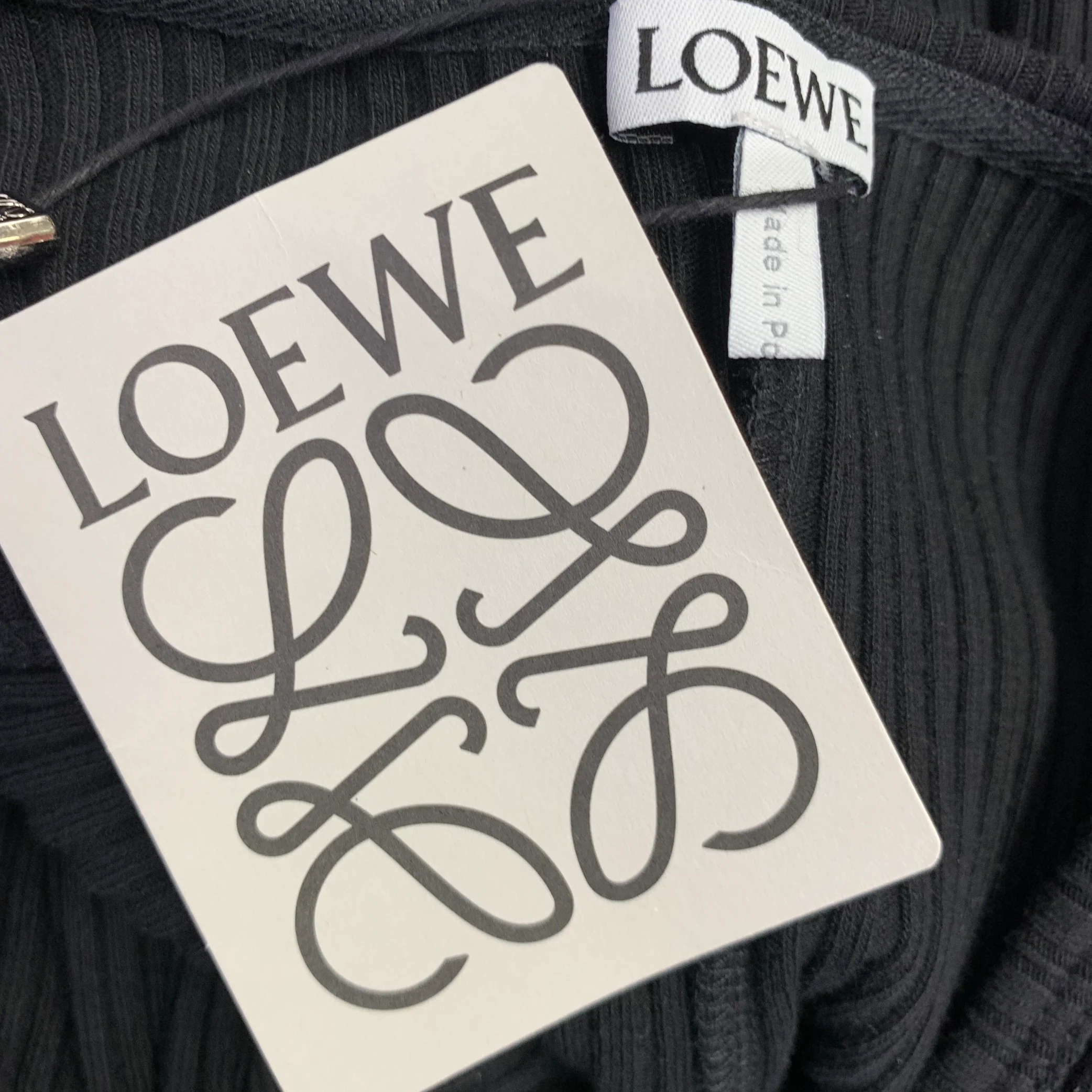 LOEWE Size M -Anagram- Black Cotton Ribbed Halter Dress - Image 5