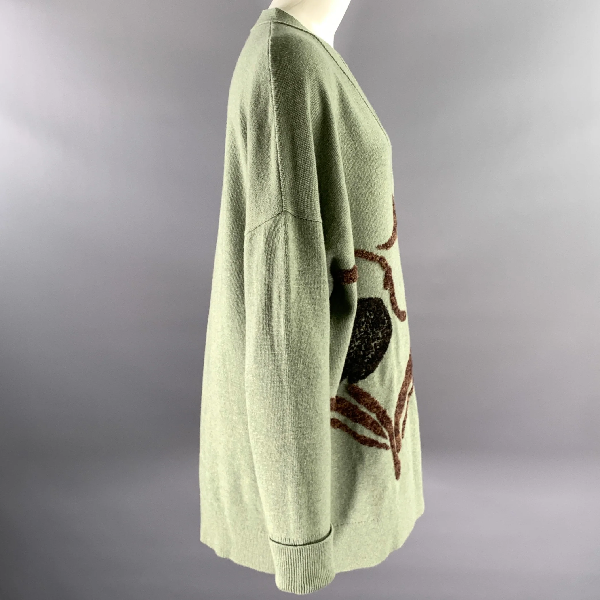 LOEWE Size M Green Sage Wool Blend Asymmetric Cardigan - Image 4