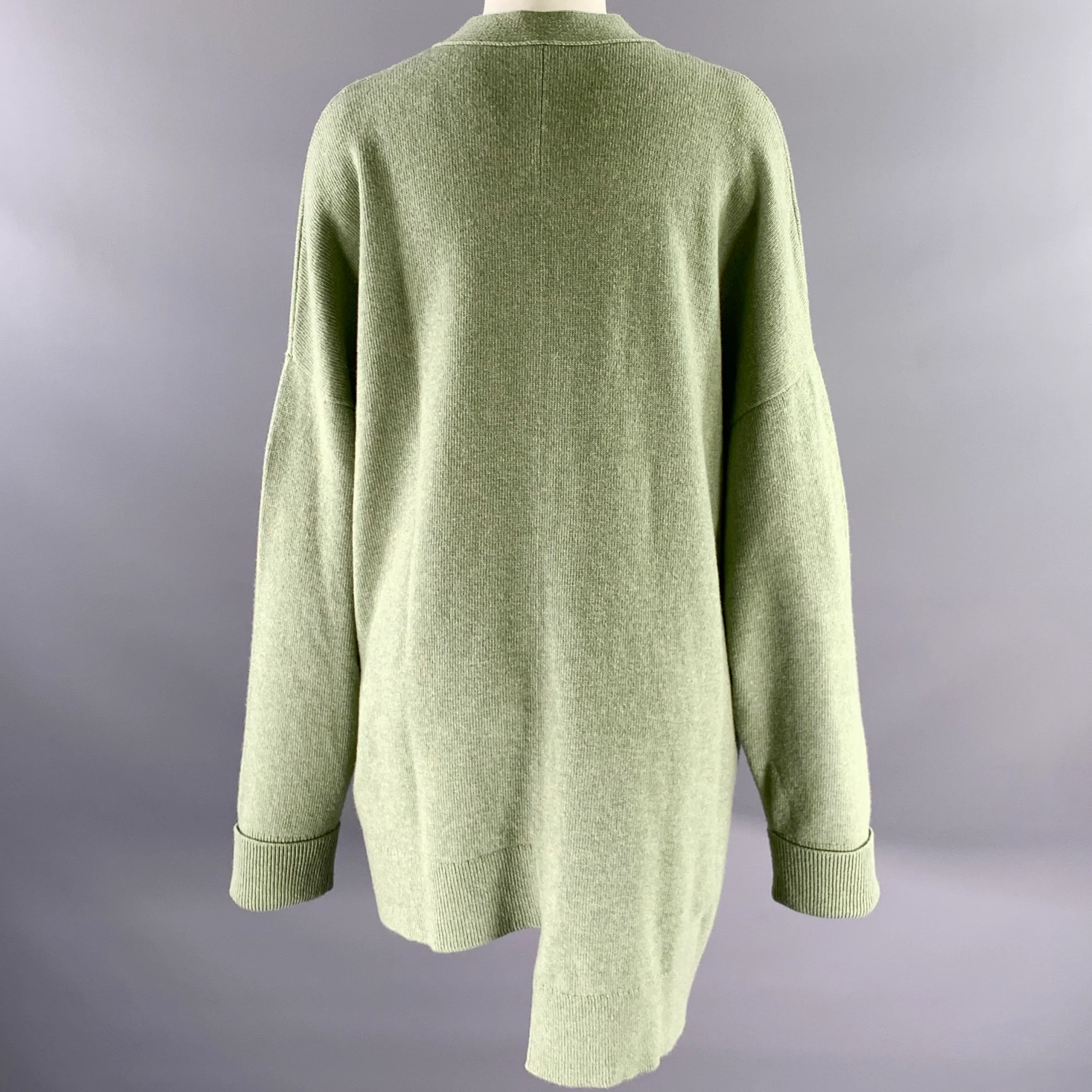 LOEWE Size M Green Sage Wool Blend Asymmetric Cardigan - Image 5