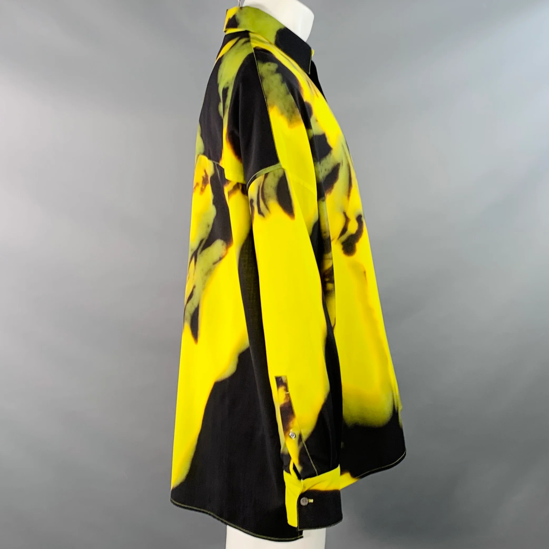 LOEWE Size S Yellow Black Tie Dye Print Wool Oversized Long Sleeve Shirt - Image 2