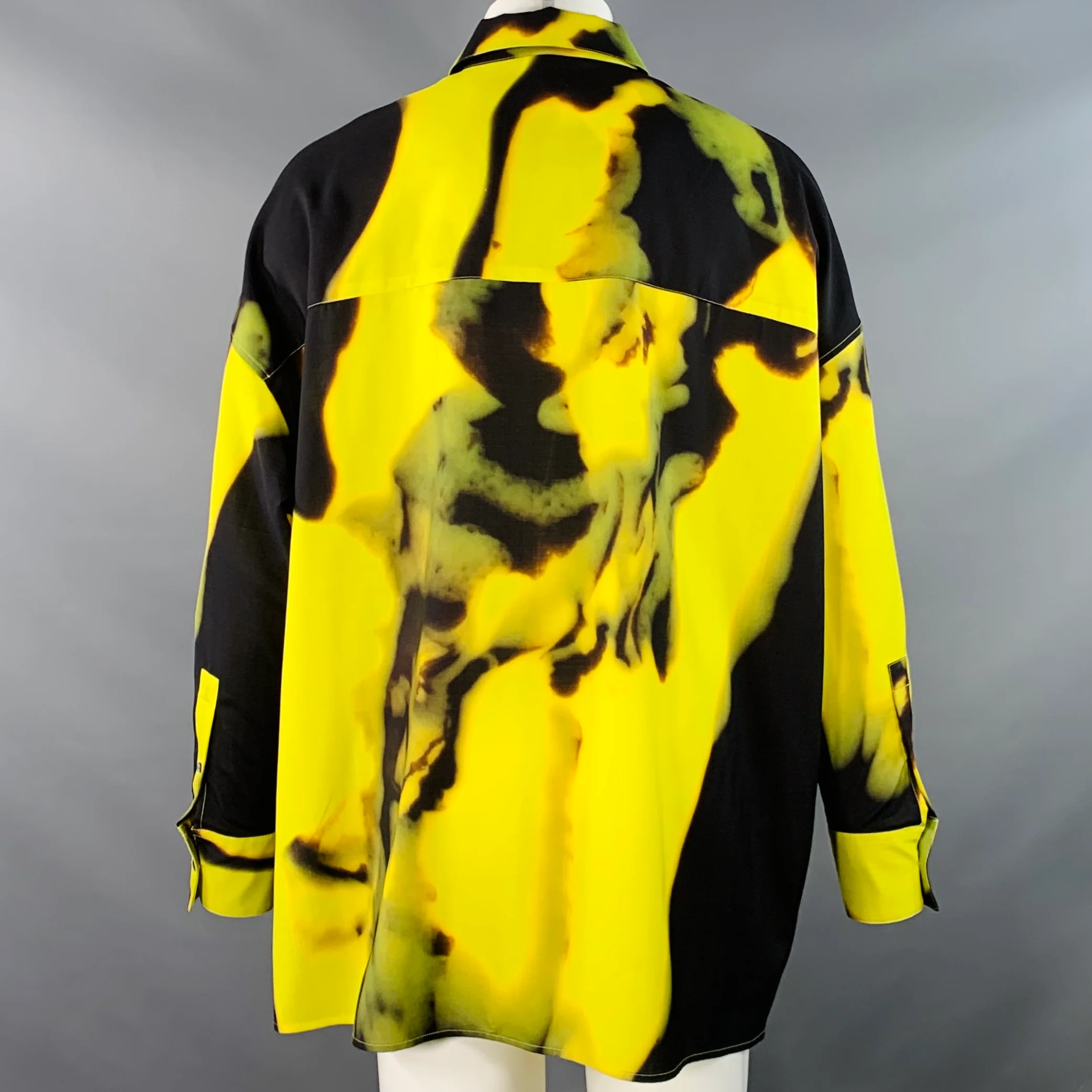 LOEWE Size S Yellow Black Tie Dye Print Wool Oversized Long Sleeve Shirt - Image 3
