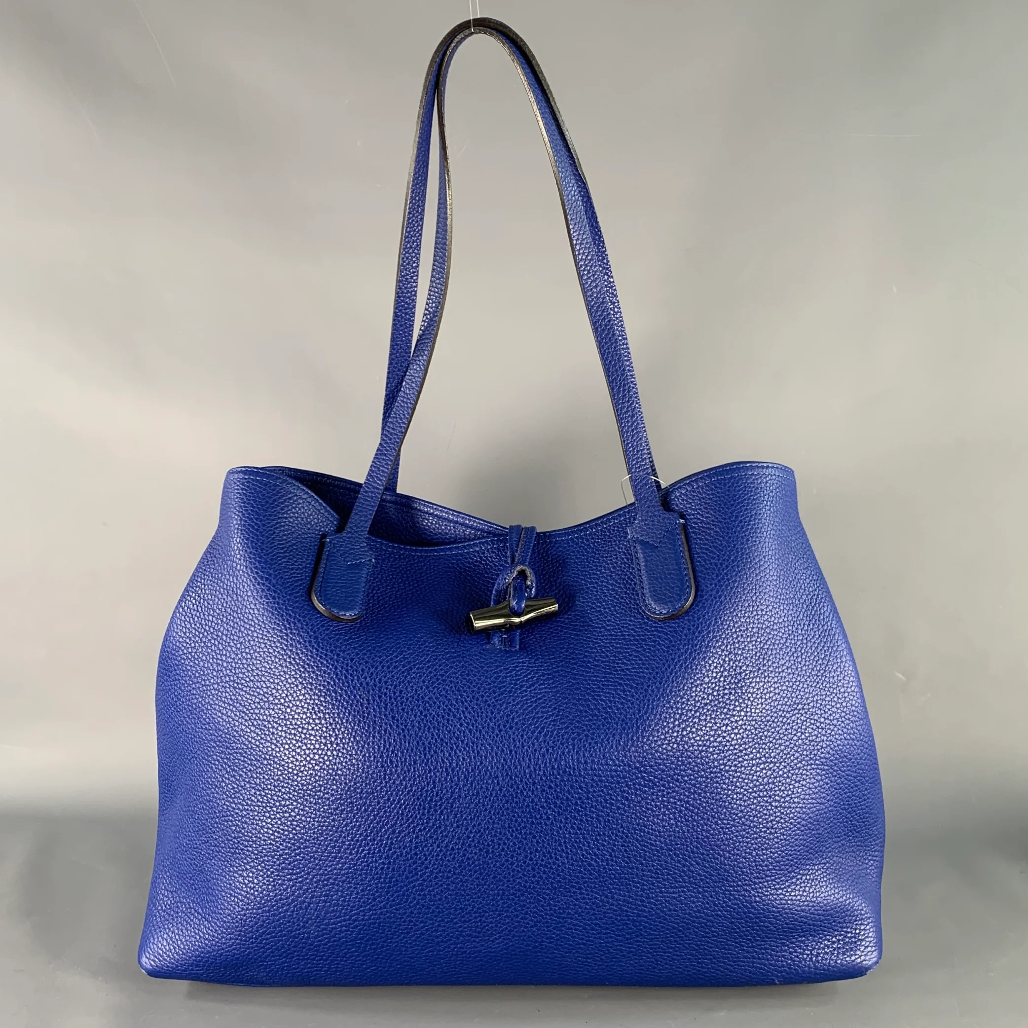 LONGCHAMP Blue Pebble Grain Leather Tote Handbag