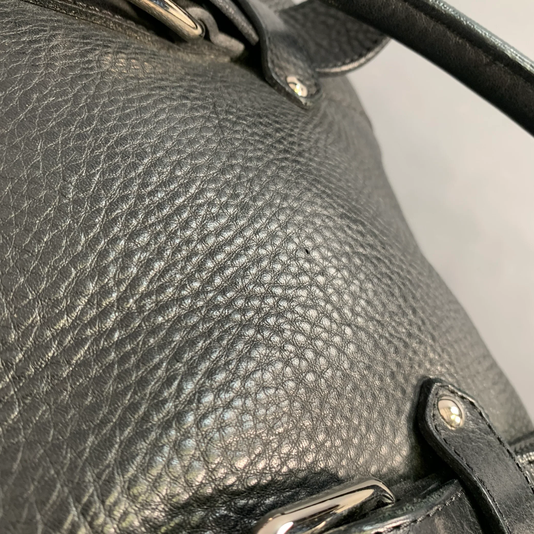 LONGCHAMP x KATE MOSS Black Silver Leather Top Handles Handbag - Image 9