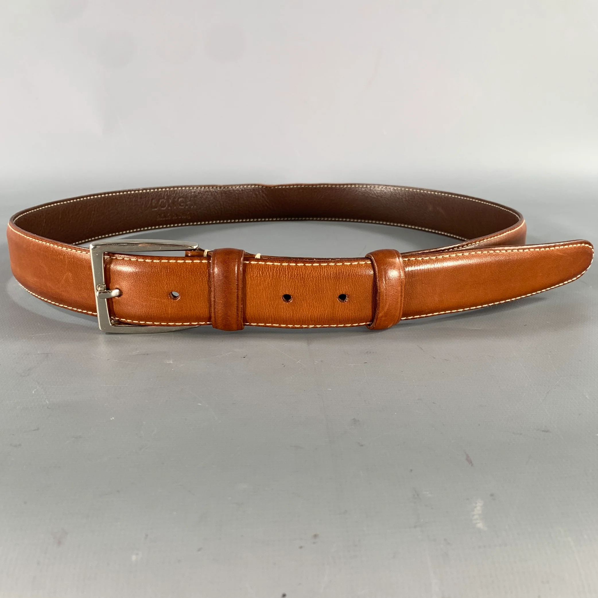 LONGHI Size 38 Brown Burgundy Crackled Leather Belt