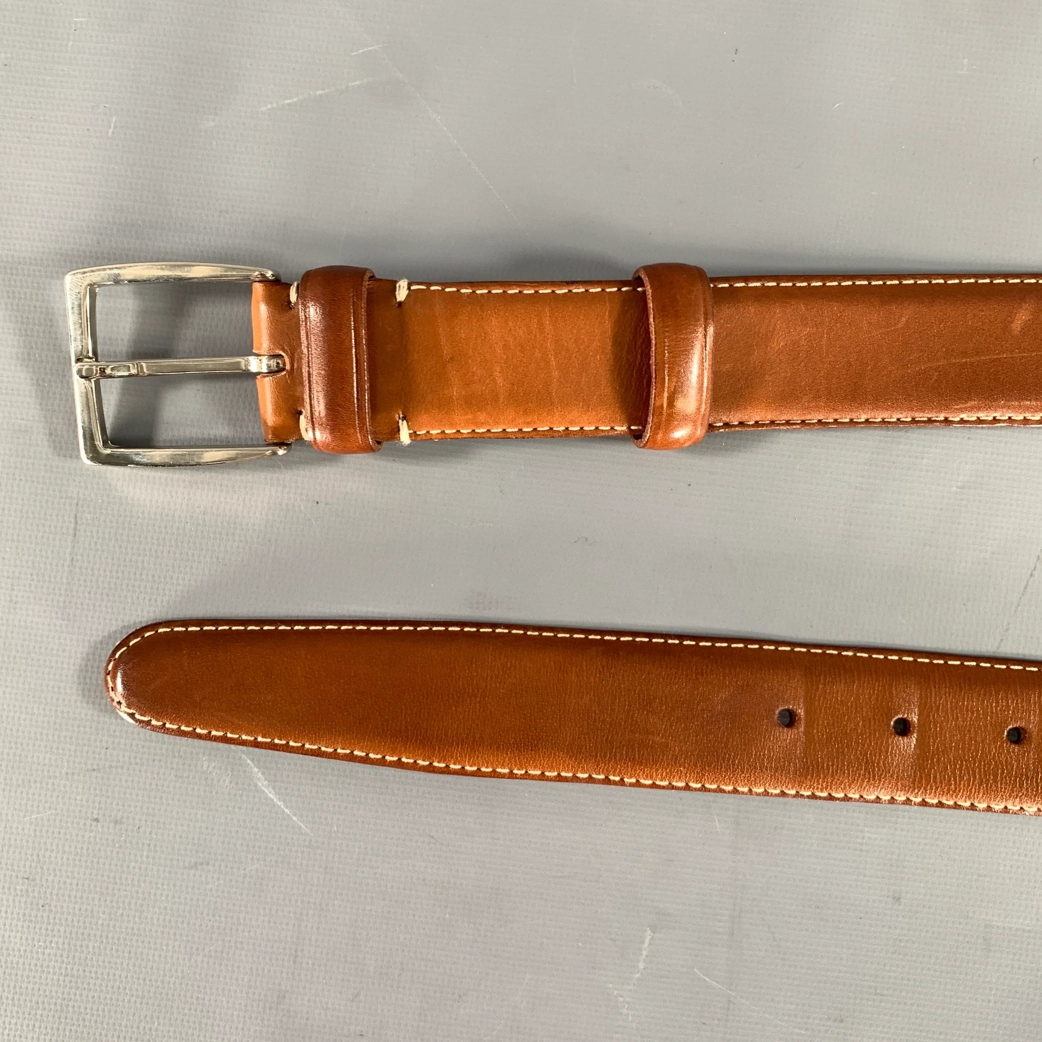 LONGHI Size 38 Brown Burgundy Crackled Leather Belt - Image 6