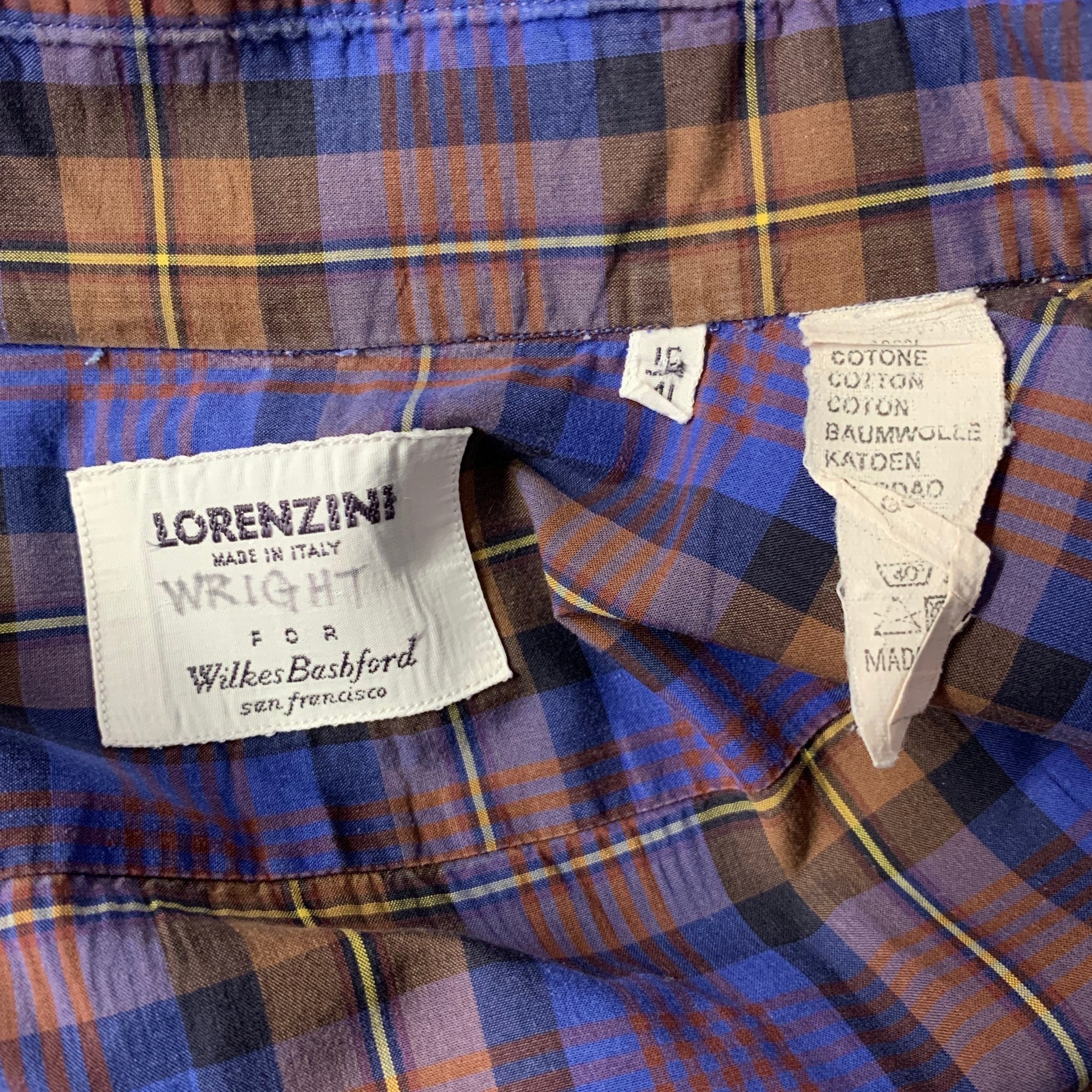 LORENZI Size XL Purple Brown Plaid Cotton Spread Collar Long Sleeve Shirt - Image 5