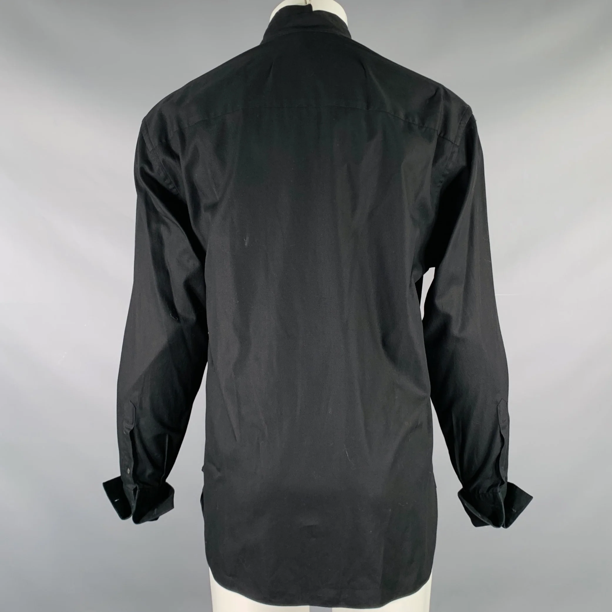 LORENZINI Size S Black Cotton Nehru Collar Long Sleeve Shirt - Image 3