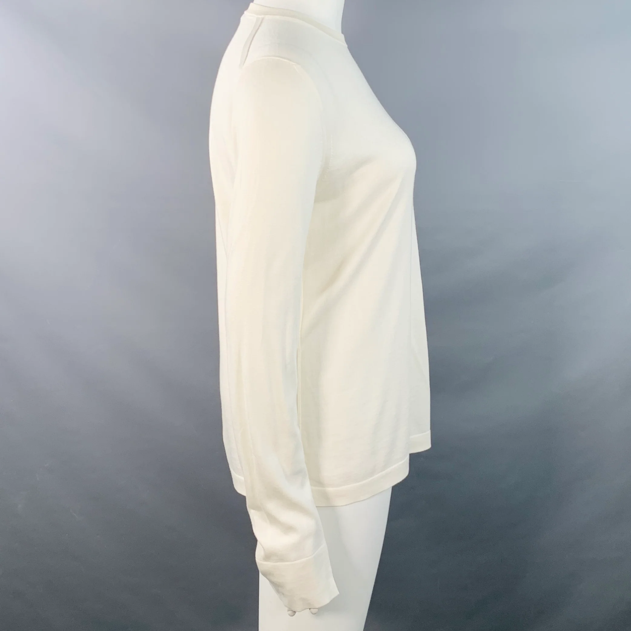 LORO PIANA Size 12 Cream Silk Cotton Jersey Crew Neck Pullover - Image 2