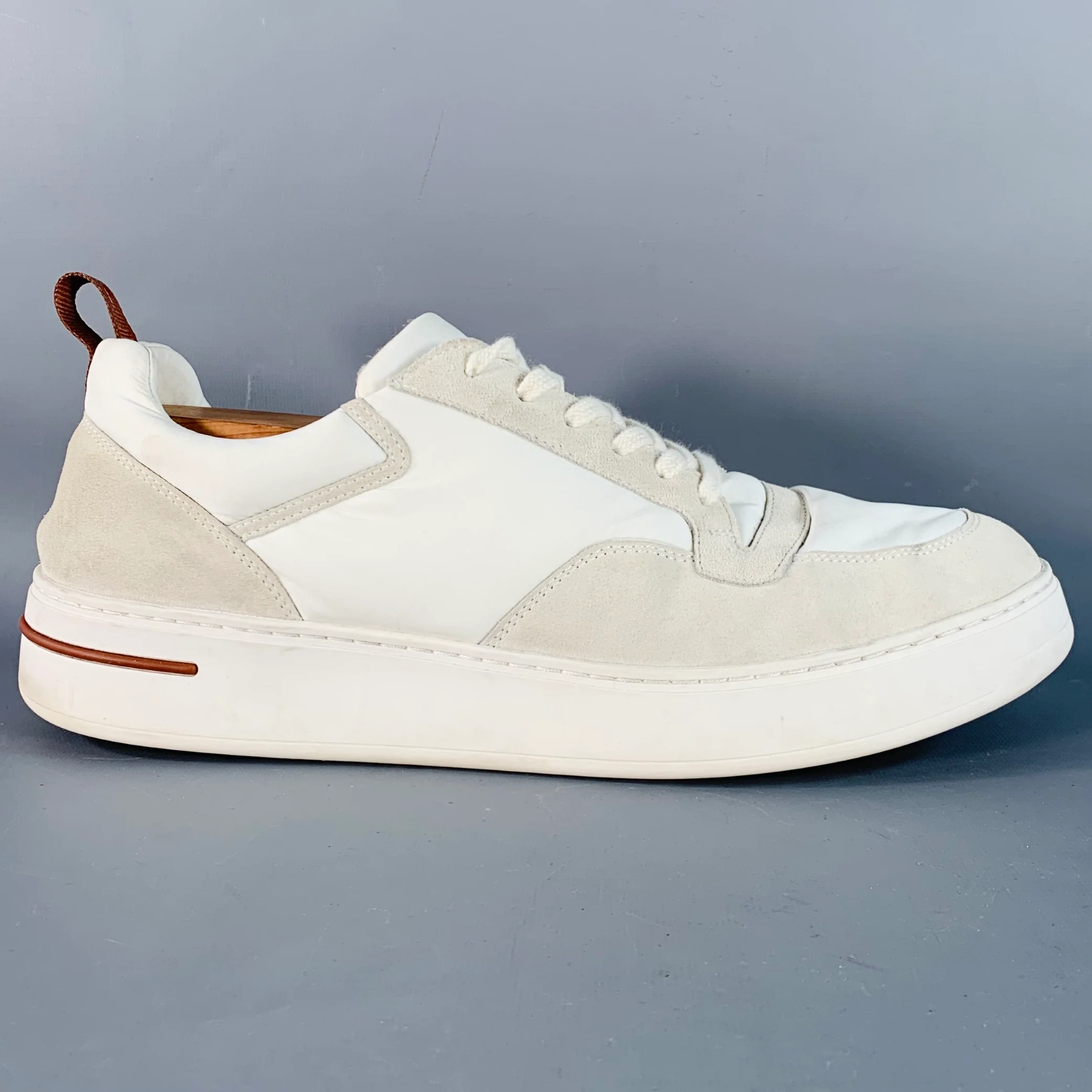 LORO PIANA Size 12 Newport Walk White Grey Nylon Suede Low Top Sneakers - Image 2