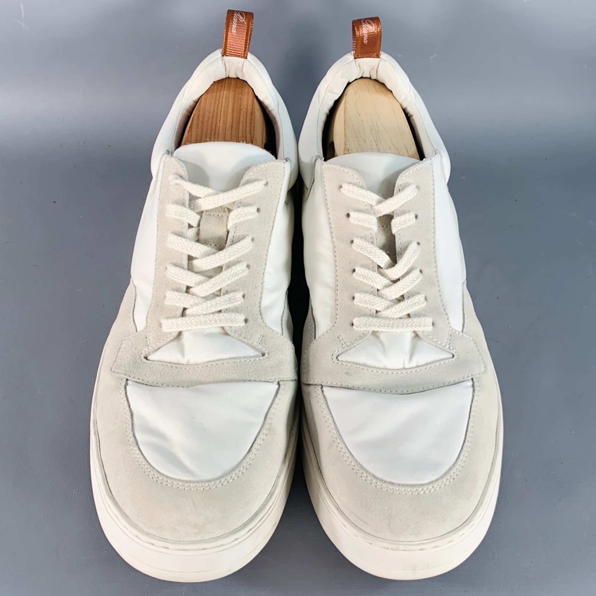 LORO PIANA Size 12 Newport Walk White Grey Nylon Suede Low Top Sneakers - Image 4