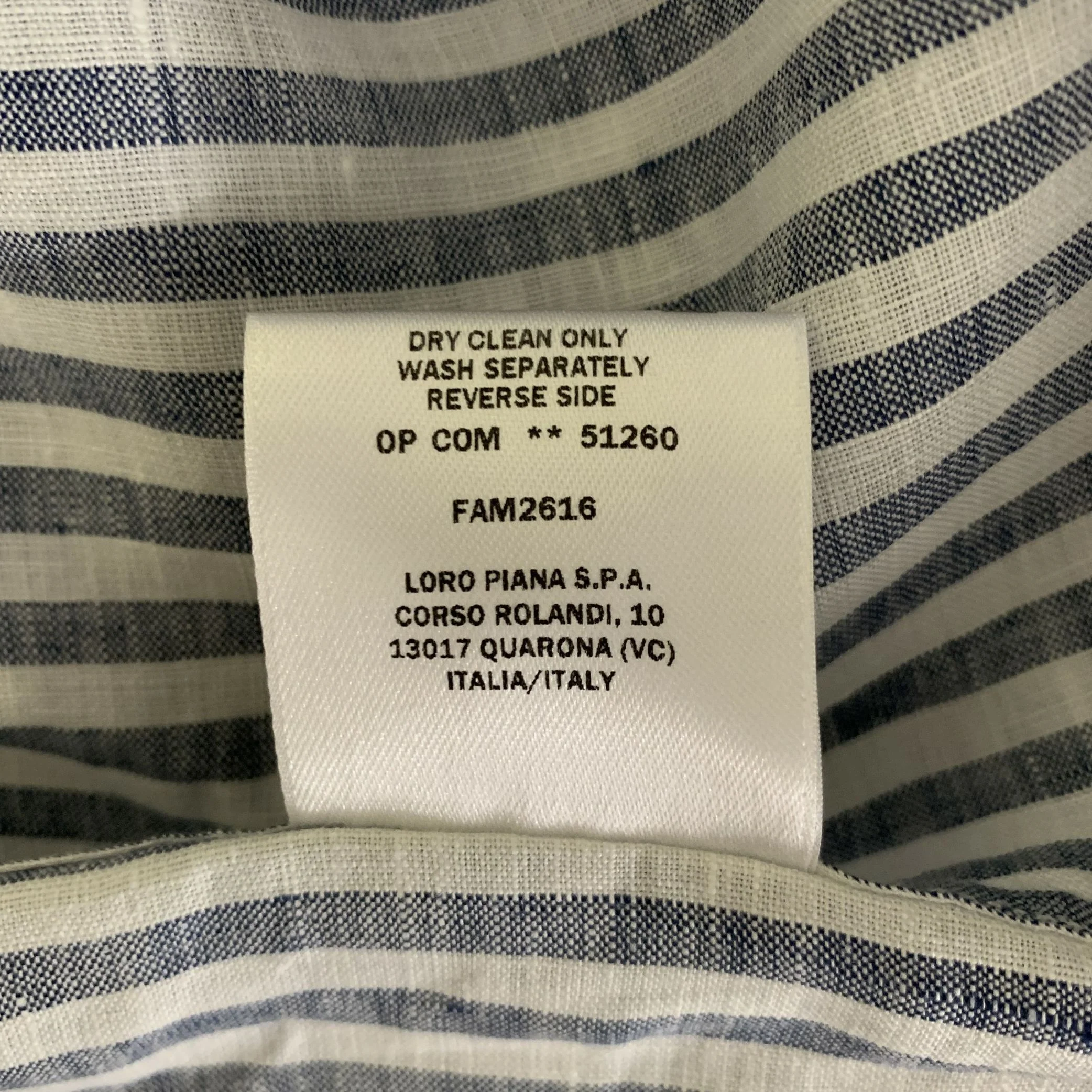 LORO PIANA Size 12 White Blue Flax Stripe Shirt - Image 6