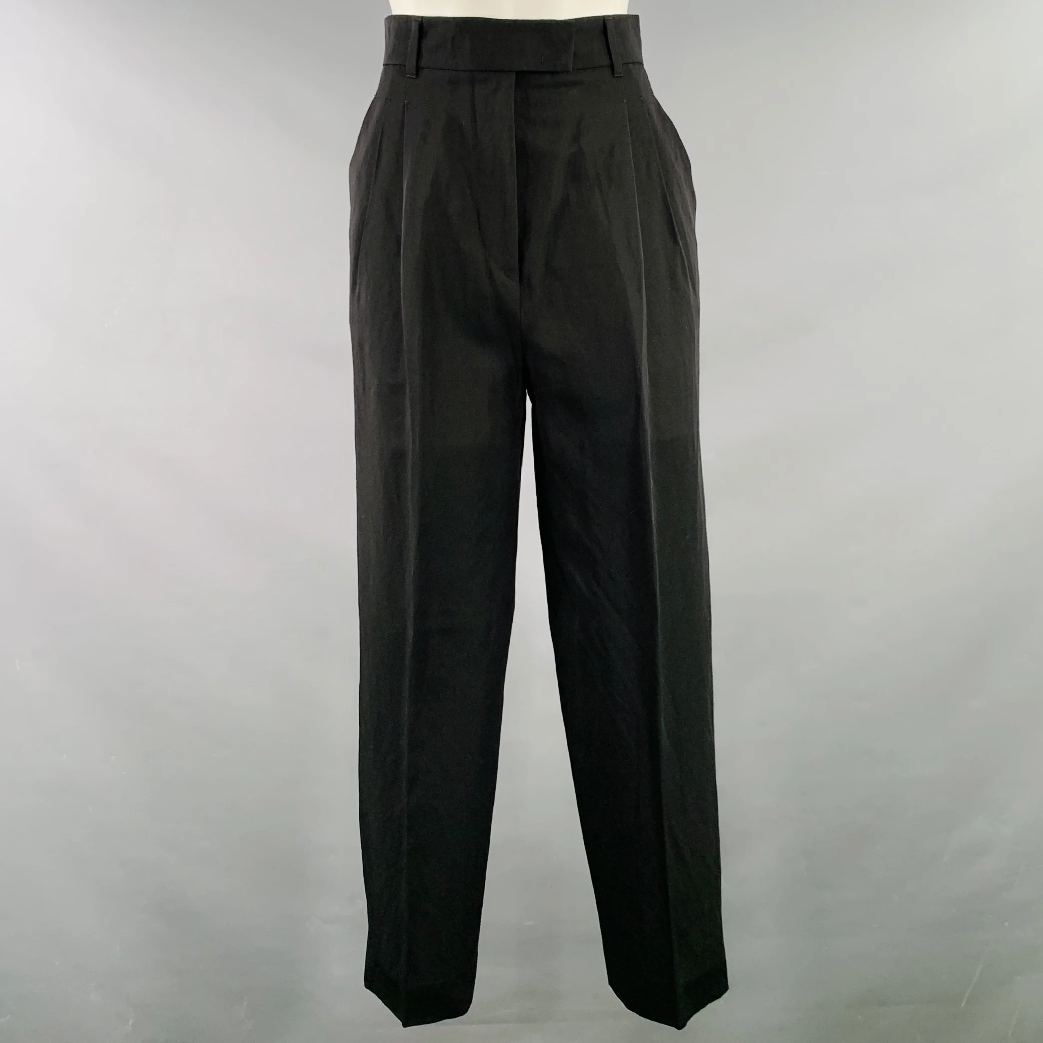 LORO PIANA Size 2 Black Virgin Wool Paper Pleated Wide Leg Dress Pants