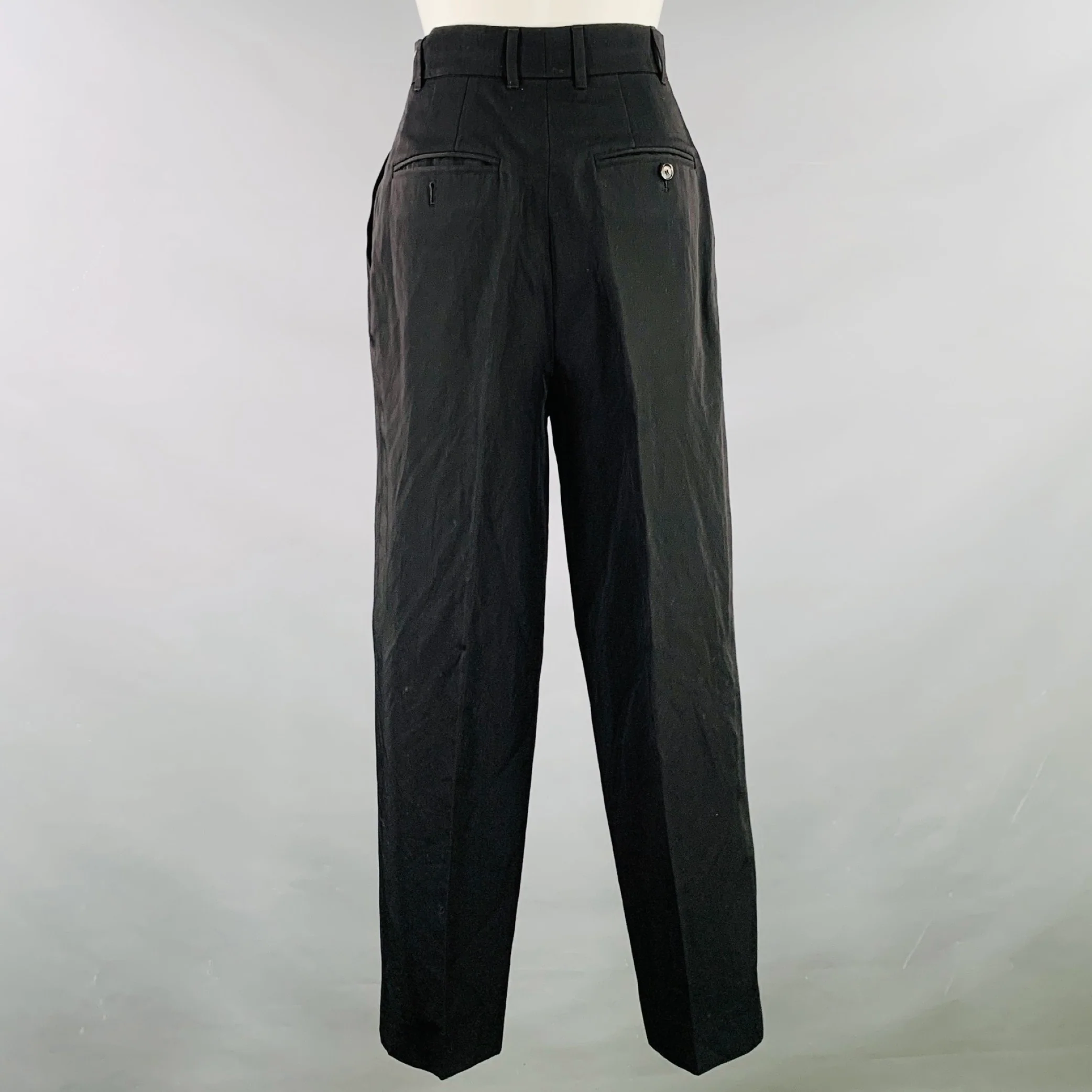 LORO PIANA Size 2 Black Virgin Wool Paper Pleated Wide Leg Dress Pants - Image 3