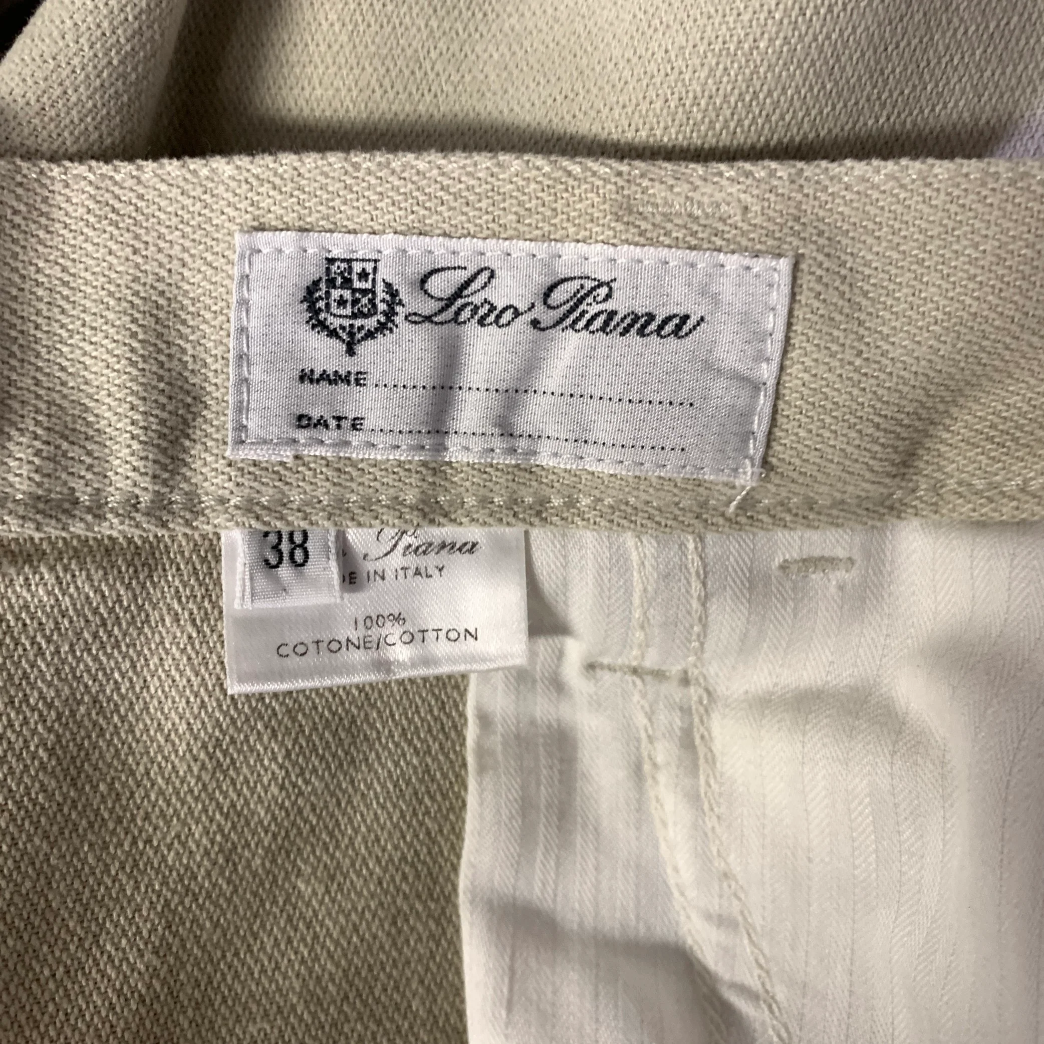 LORO PIANA Size 38 Cream Khaki Solid Cotton Loose fit Jeans - Image 3