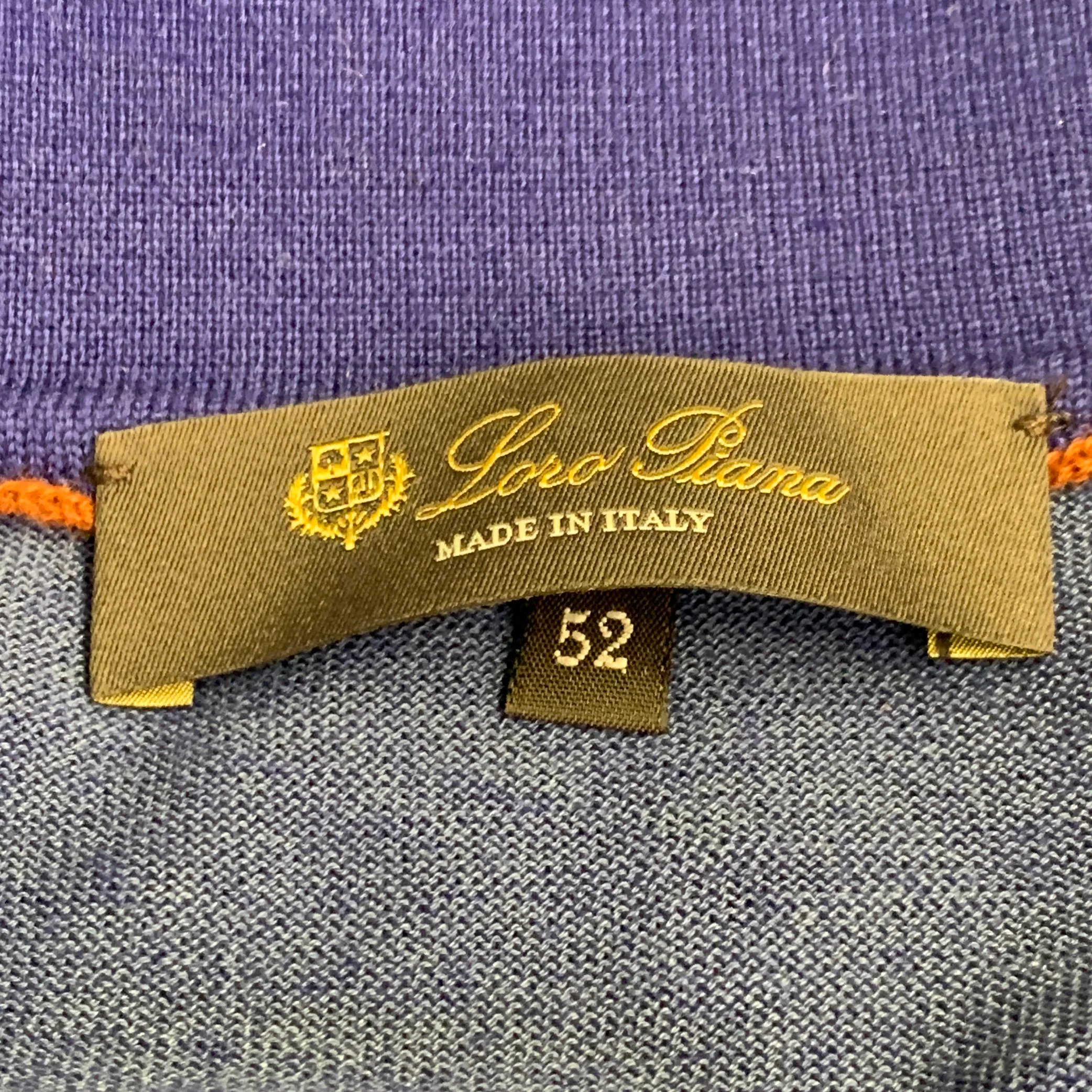 LORO PIANA Size 42 Blue Brown Contrast Trim Silk Cashmere Open Collar Polo - Image 4
