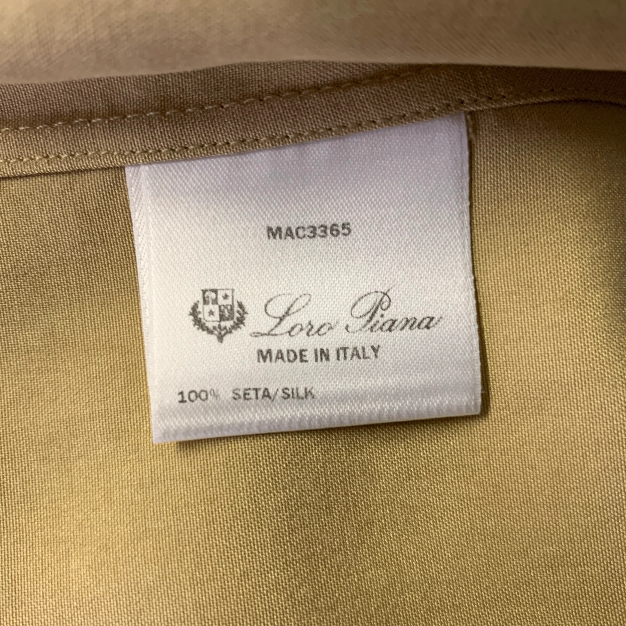 LORO PIANA Size L Camel Silk Spread Collar Long Sleeve Shirt - Image 5