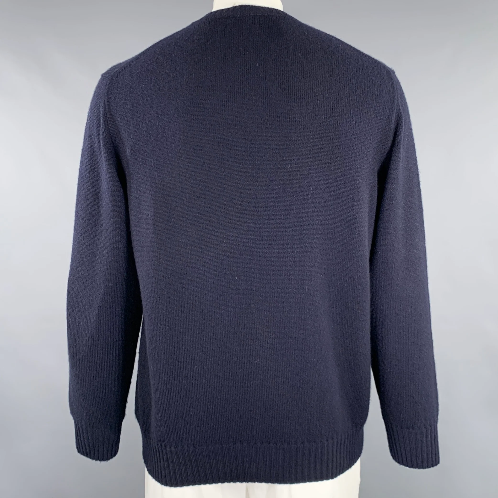 LORO PIANA Size L Navy Cashmere Crew Neck Sweater - Image 3