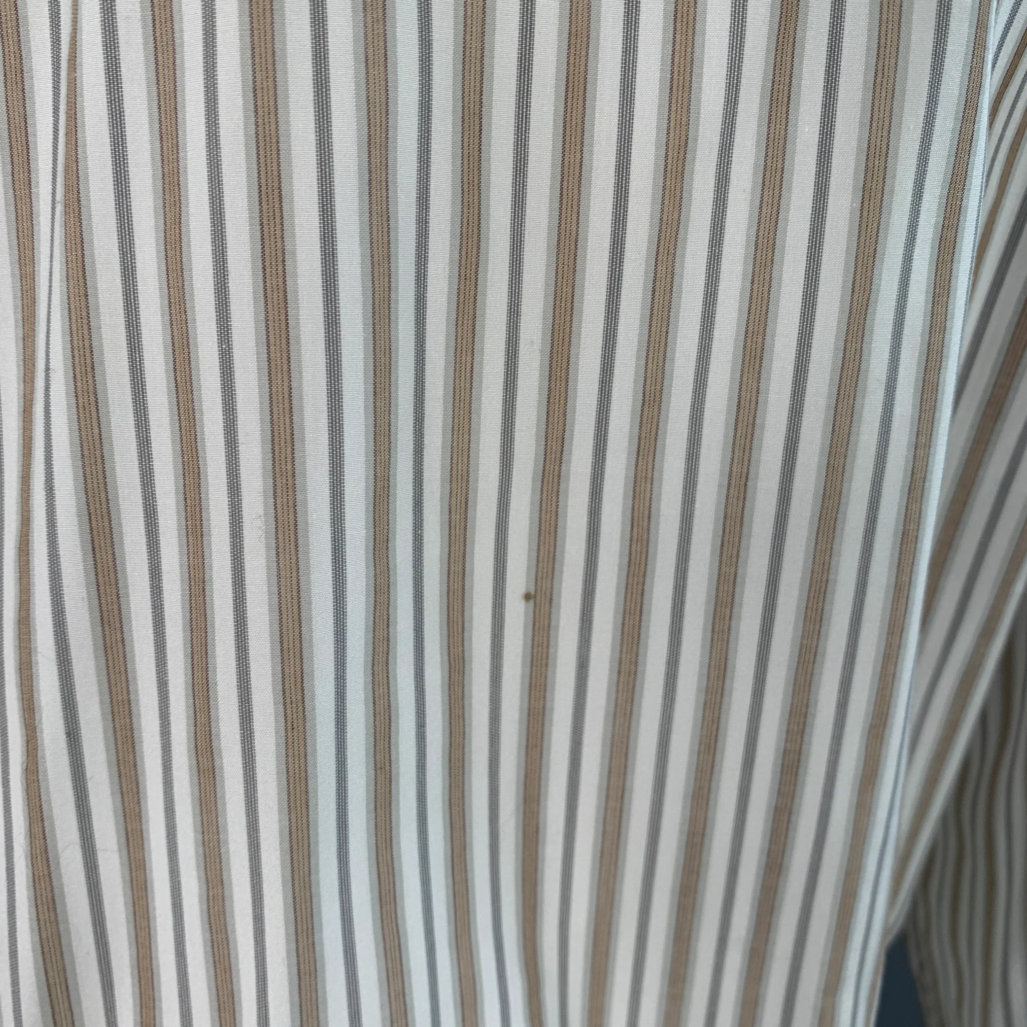 LORO PIANA Size L White Tan Grey Stripe Cotton One Pocket Long Sleeve Shirt - Image 5